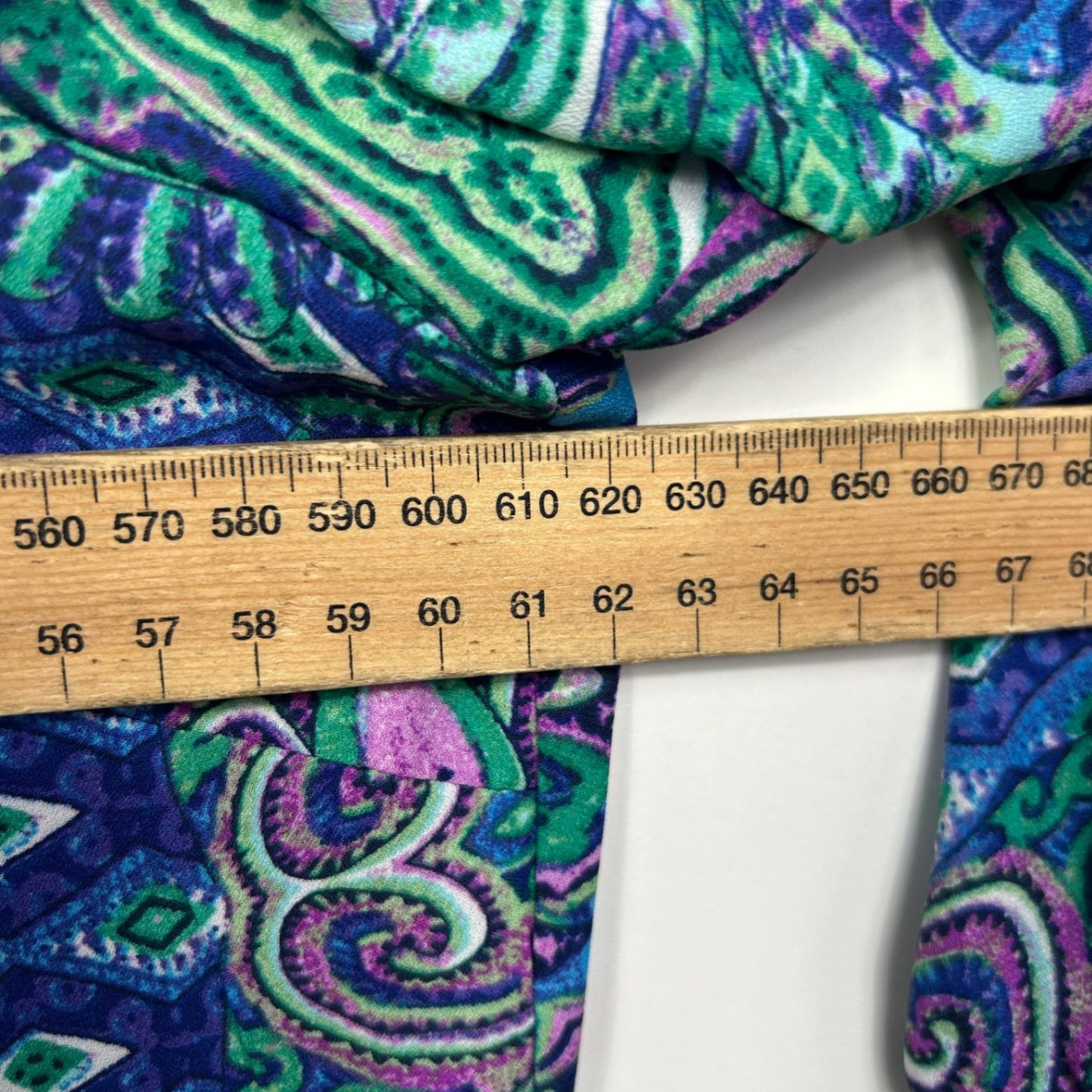 Maggie T Blouse Top Size 16 Blue Long Sleeve Paisley Print Pleated Polyester