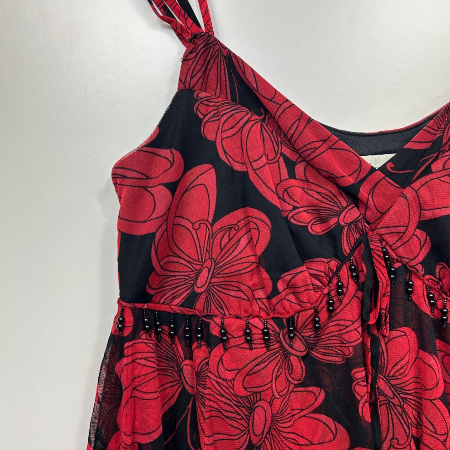 Autograph Red Black Floral Sleeveless V-Neck Layered Top Size 18