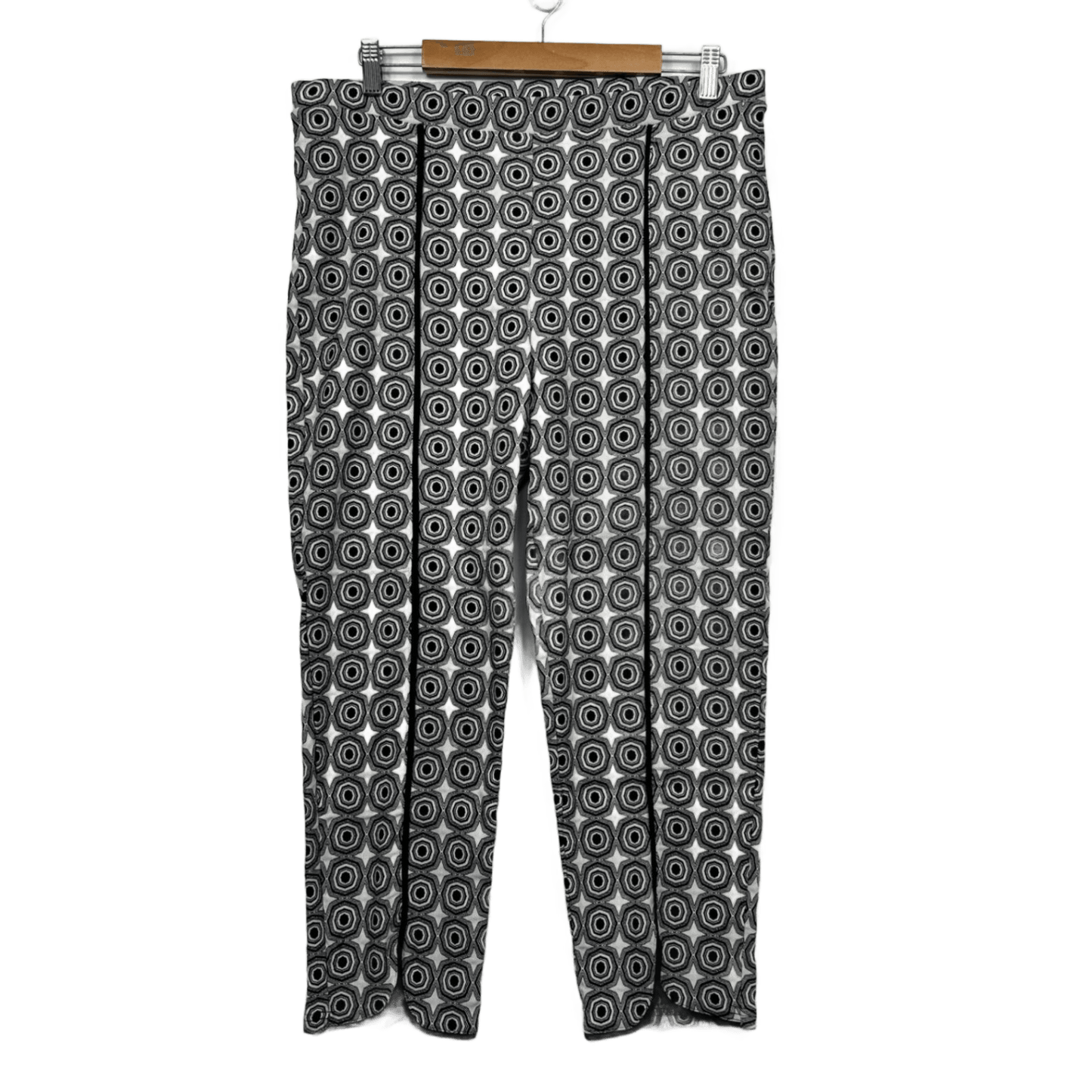 Noni B Women's Black White Pull On Geometric Patterned Trousers Pants Size 14 Viscose
