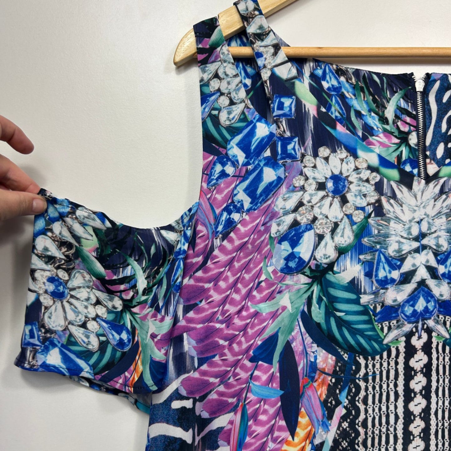 Rockmans Top Size 20 Multicoloured Cold Shoulder Sleeve