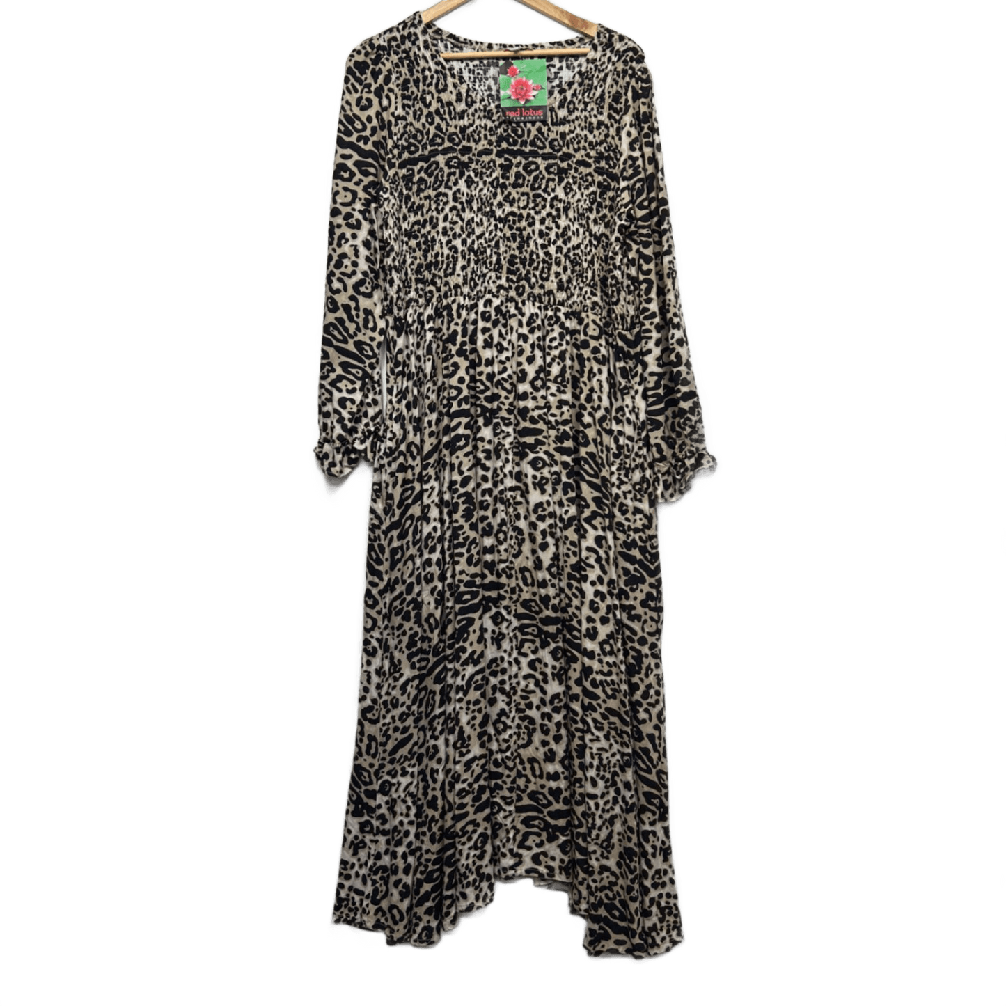 New Red Lotus Maxi Dress Size 16 XL Long Sleeve Animal Print Pockets