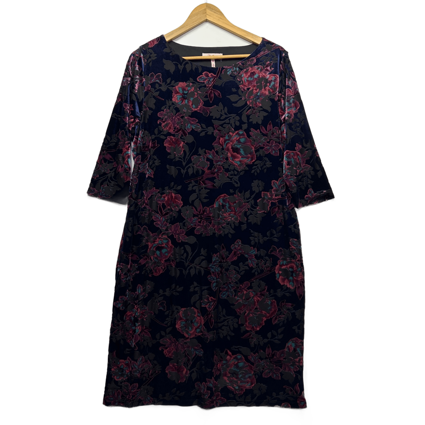 Millers Shift Velvet Dress Size 16 Multicoloured Floral 3/4 Sleeve Knee Length