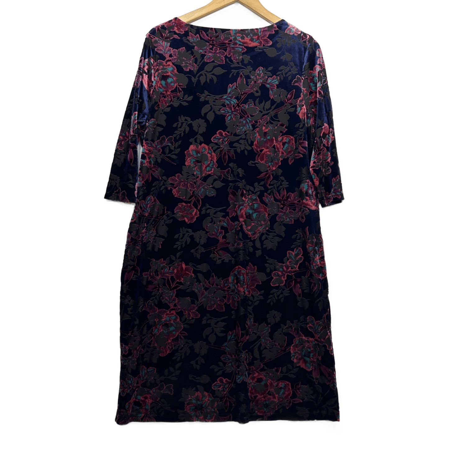 Millers Shift Velvet Dress Size 16 Multicoloured Floral 3/4 Sleeve Knee Length