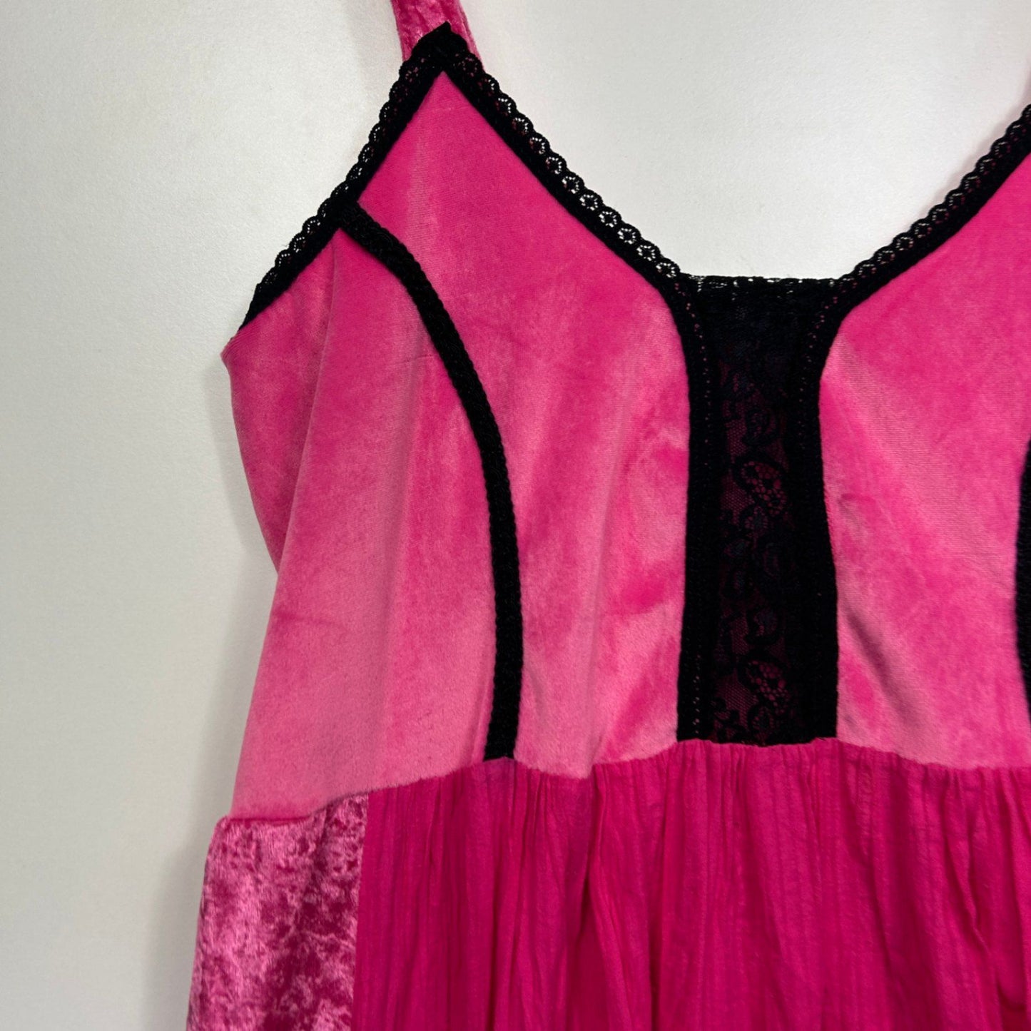 Boho Y2K Pink Velvet Panel Maxi Dress Size 16 - 18 Fairycore Whimsigoth Festival