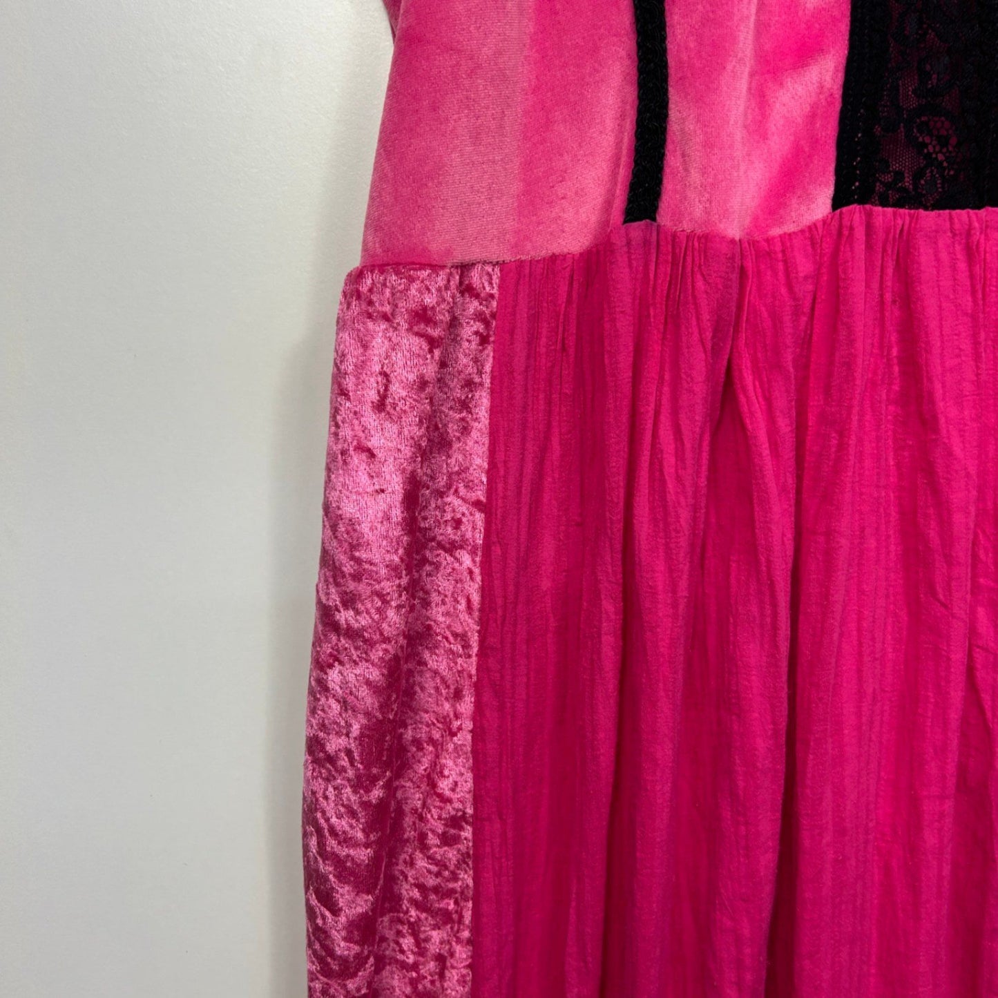 Boho Y2K Pink Velvet Panel Maxi Dress Size 16 - 18 Fairycore Whimsigoth Festival