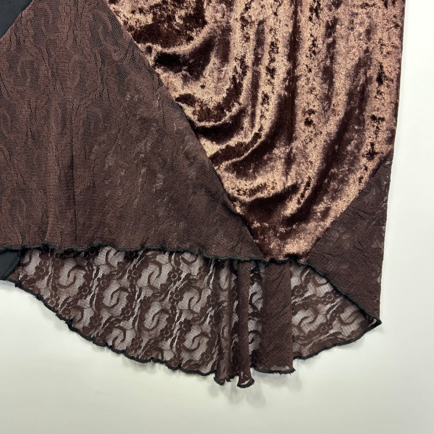 Vintage Velvet Asymmetrical Midi Skirt Brown Chocolate Gothic Boho Witchy Size 14