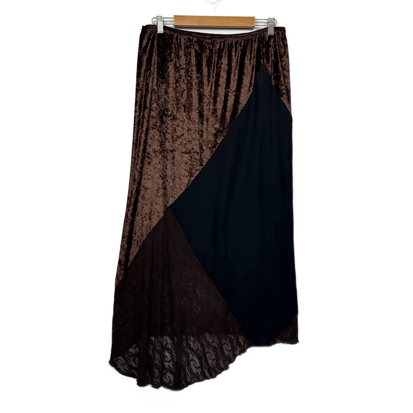 Vintage Velvet Asymmetrical Midi Skirt Brown Chocolate Gothic Boho Witchy Size 14