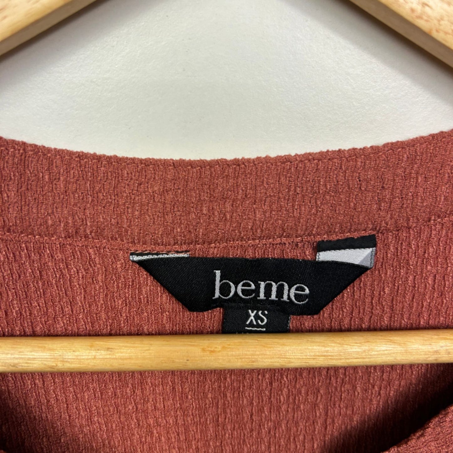 Beme Rust Brown 3/4 Sleeve Lace Up Casual Blouse Size 14 Plus XS