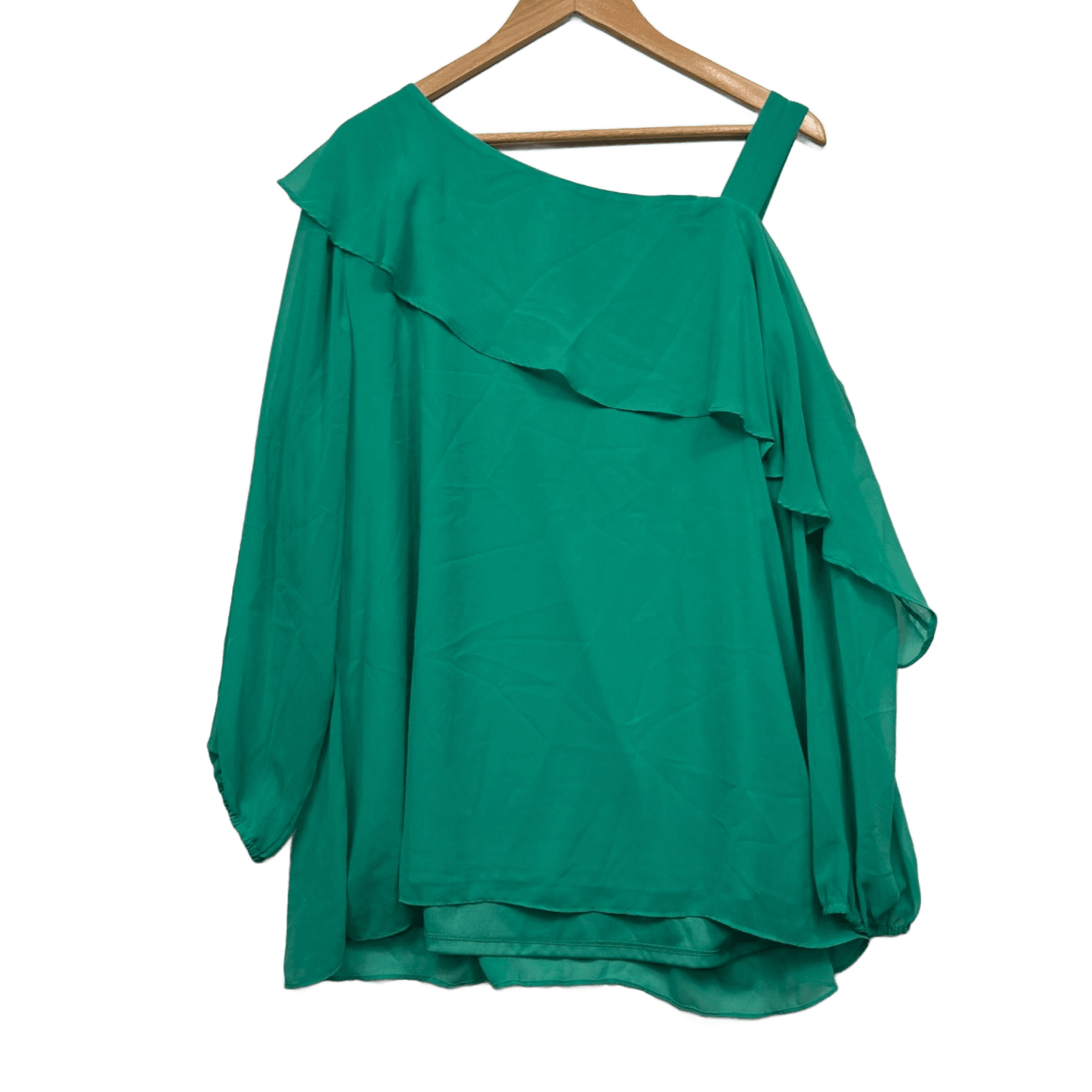 Autograph Blouse Top Size 18 Green One Shoulder Long Sleeve Ruffle