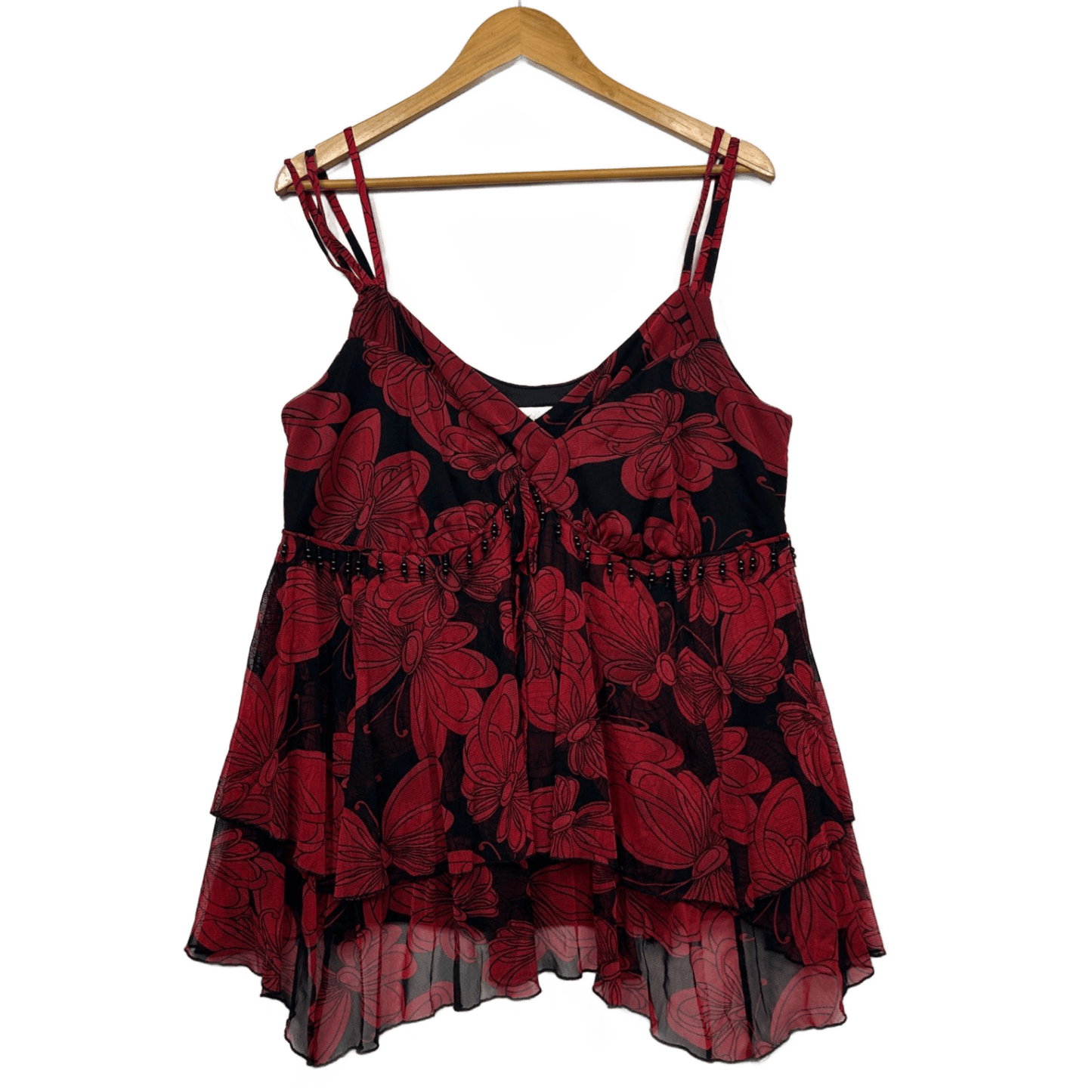 Autograph Red Black Floral Sleeveless V-Neck Layered Top Size 18