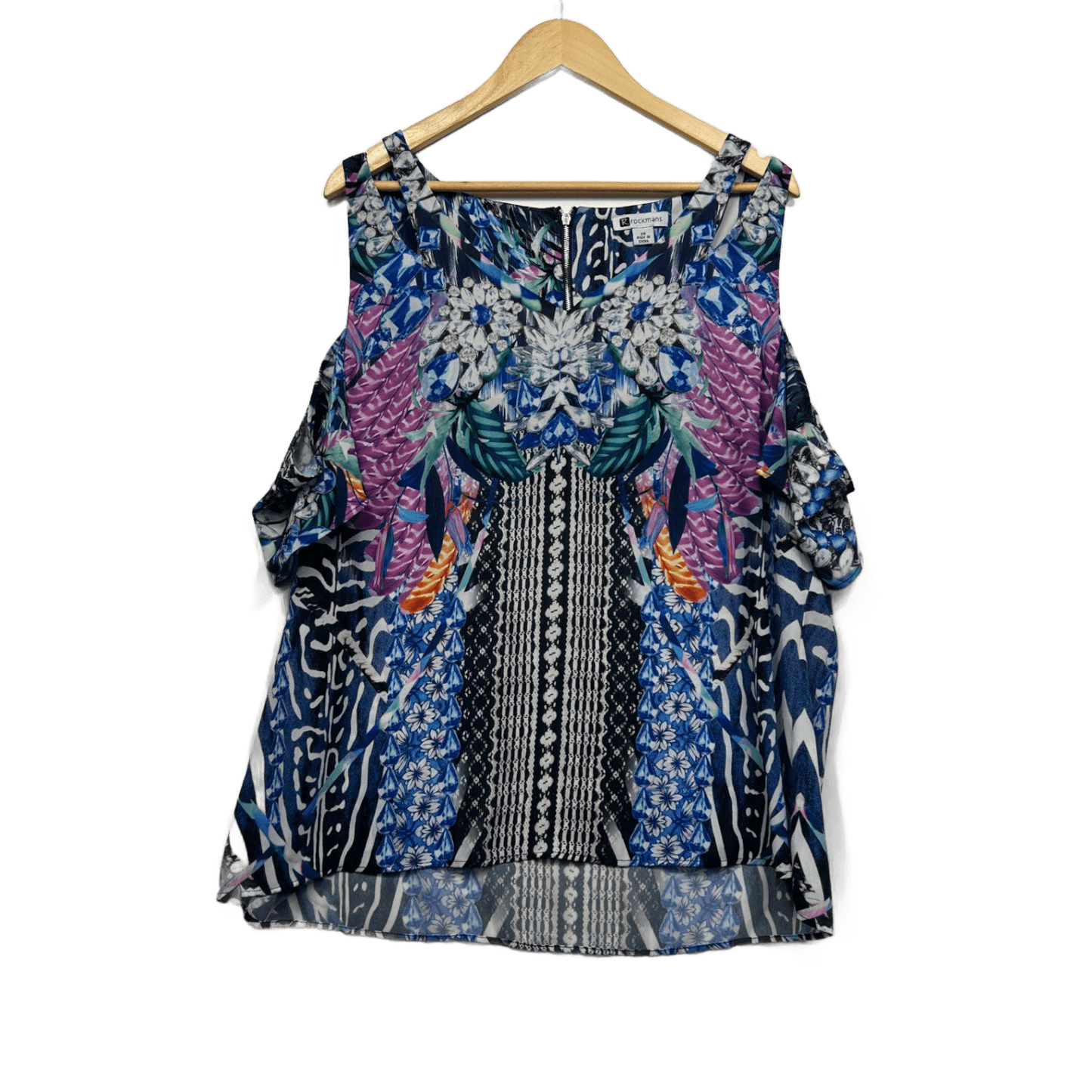 Rockmans Top Size 20 Multicoloured Cold Shoulder Sleeve