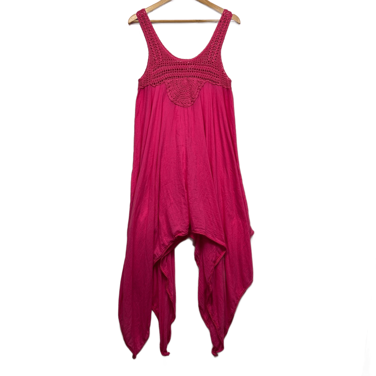 Caroline Morgan Sleeveless Boho Dress Size 16 Pink Asymmetric Hem Crochet Trim