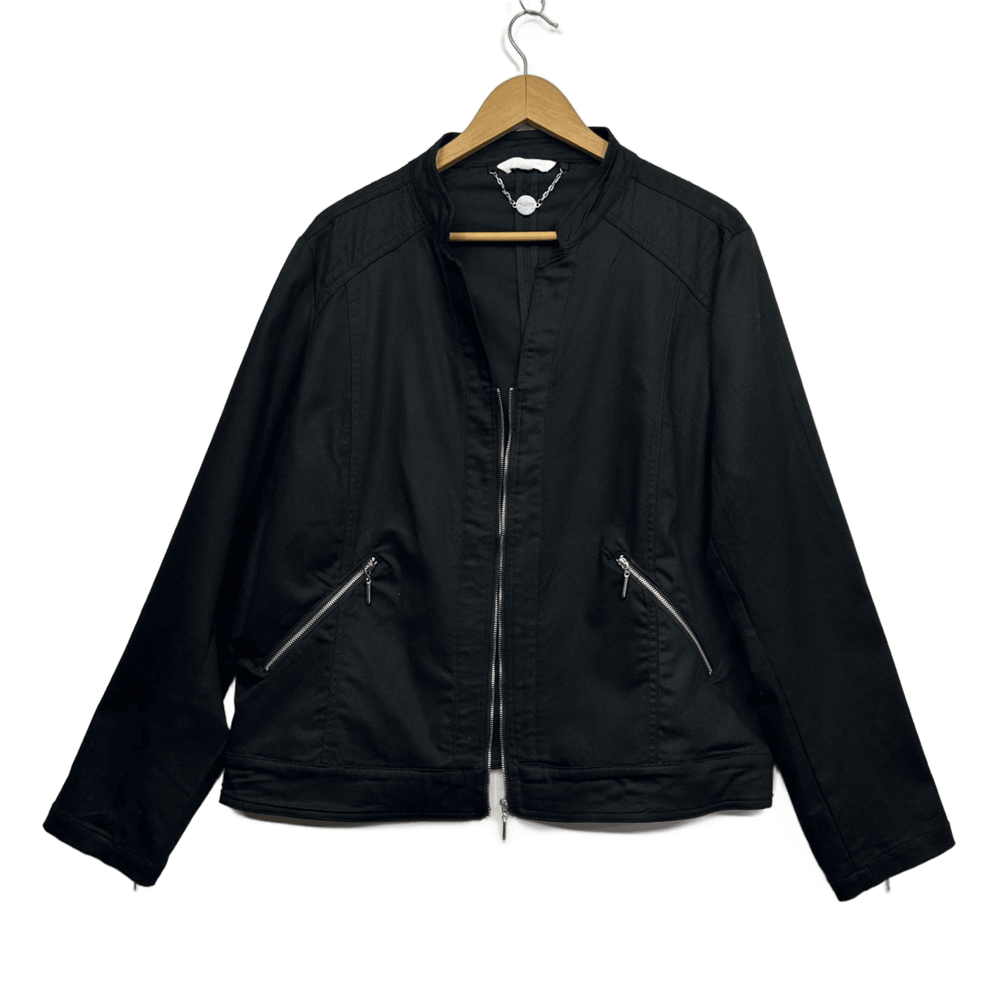 W Lane Jacket Size 16? Black Long Sleeve Full Zip up Pockets Cotton Blend