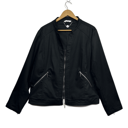 W Lane Jacket Size 16? Black Long Sleeve Full Zip up Pockets Cotton Blend
