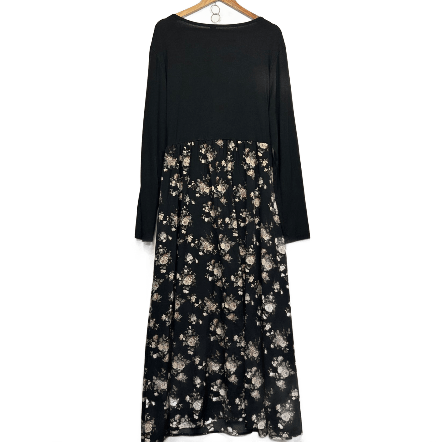 Shein Maxi Dress Size 4XL Black Long Sleeve Floral Long Length