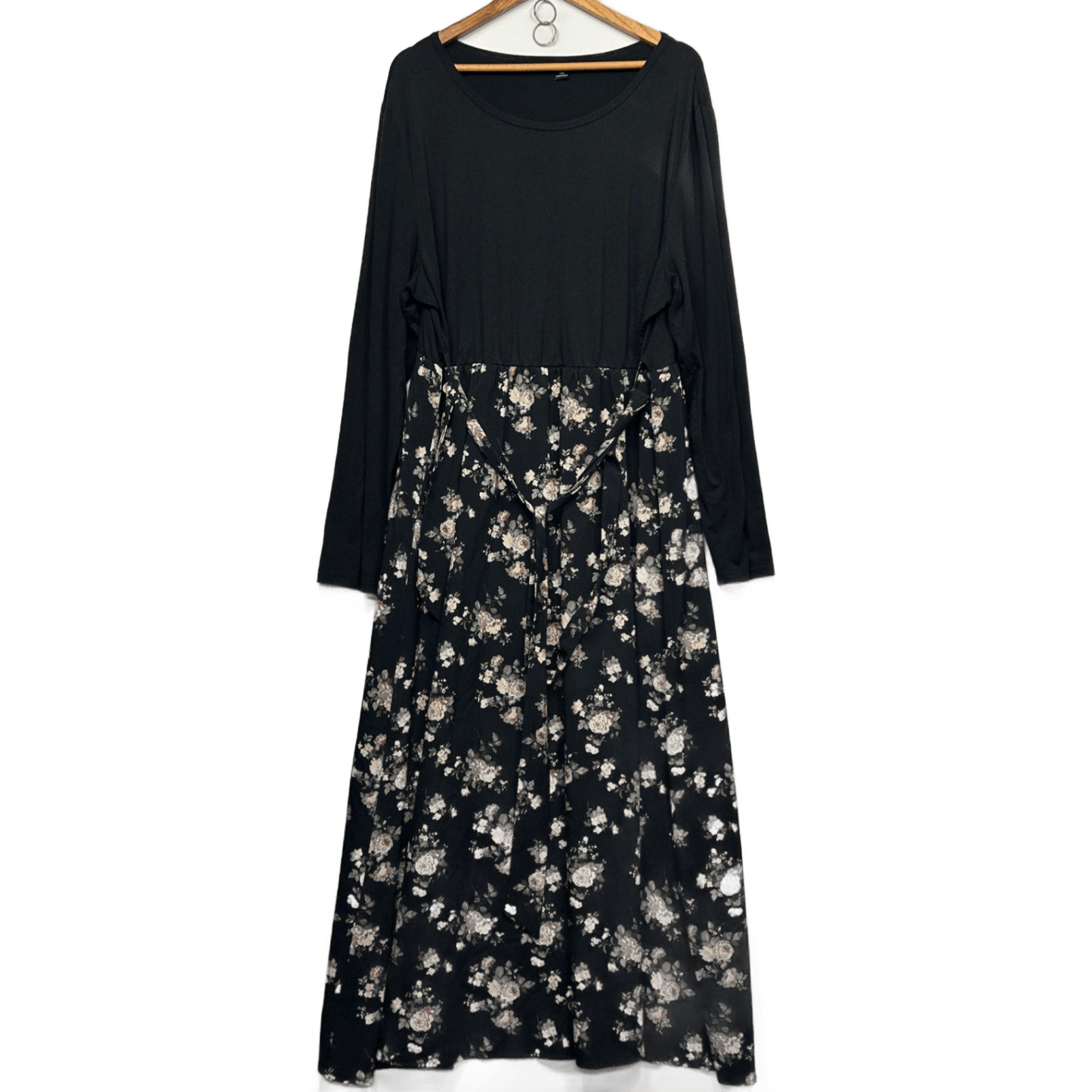 Shein Maxi Dress Size 4XL Black Long Sleeve Floral Long Length