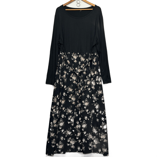 Shein Maxi Dress Size 4XL Black Long Sleeve Floral Long Length