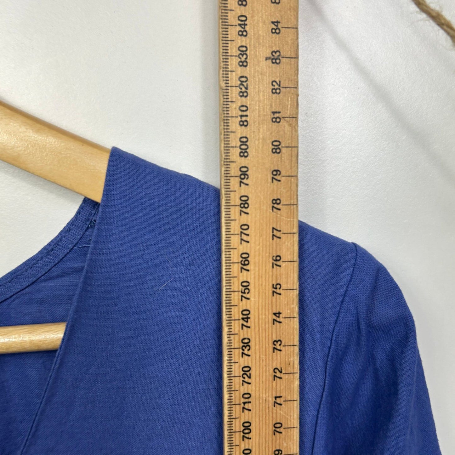 Sara Blue Linen Blend 3/4 Sleeve V-Neck Ruffle Top Blouse Size 14