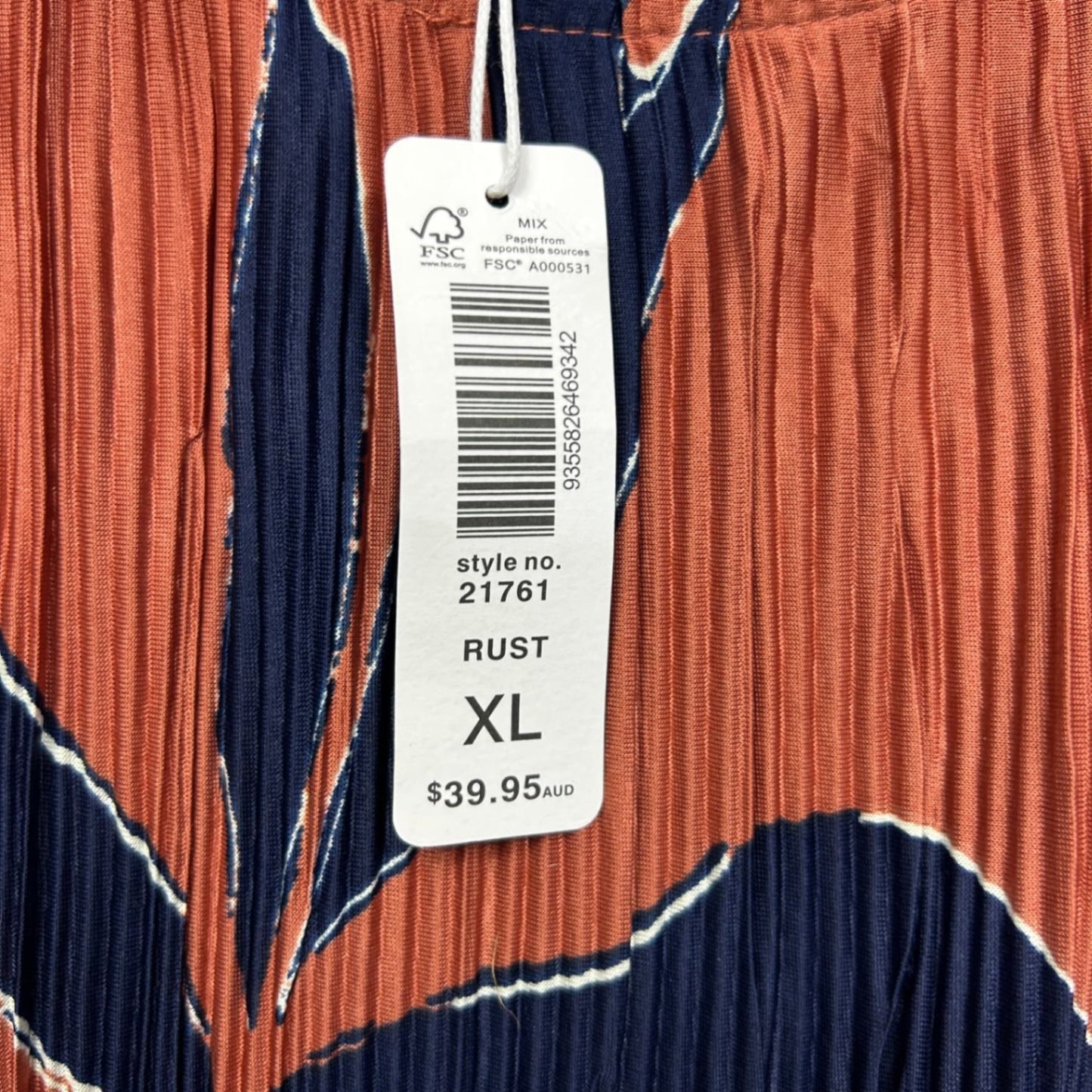 New Suzanne Grae Top Blouse Rust Navy Floral Pleated Size 16