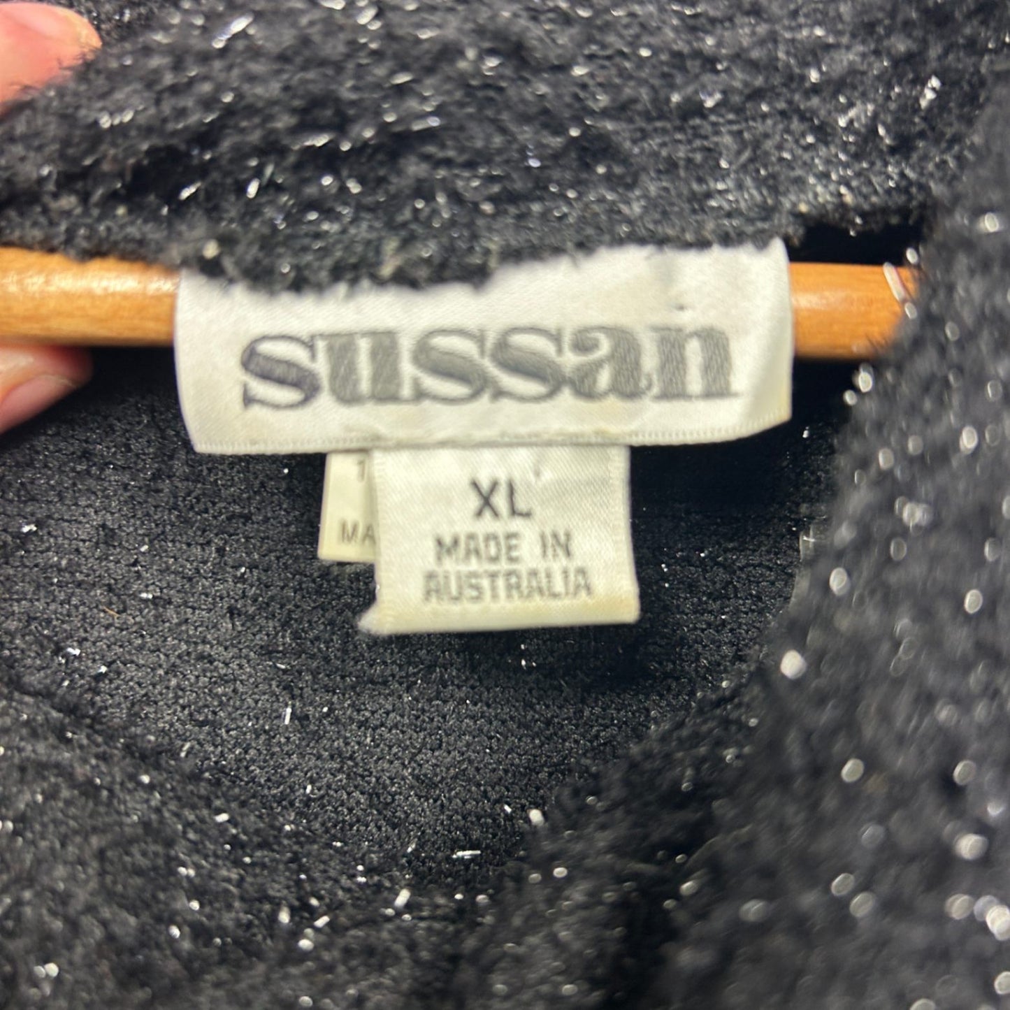 Vintage Sussan Top Size 14 - 16 XL Black Cowl Neck Sleeveless Metallic Y2K 90s Made in Australia