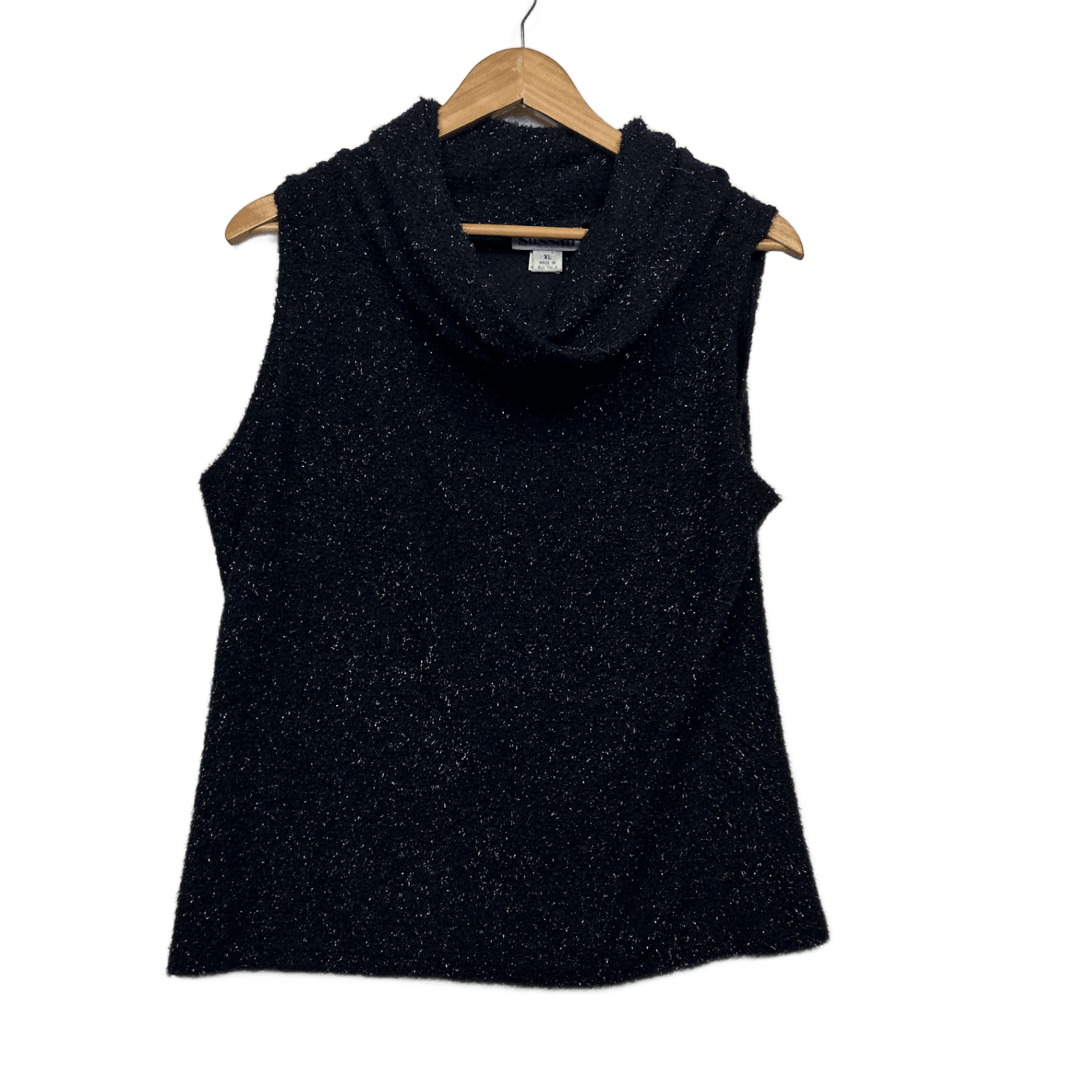 Vintage Sussan Top Size 14 - 16 XL Black Cowl Neck Sleeveless Metallic Y2K 90s Made in Australia