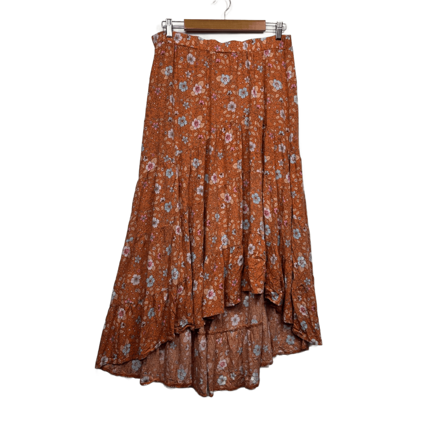 Feather + Noise Boho Maxi Skirt Size 14 Floral Multicoloured Hi Low Hem Flowy