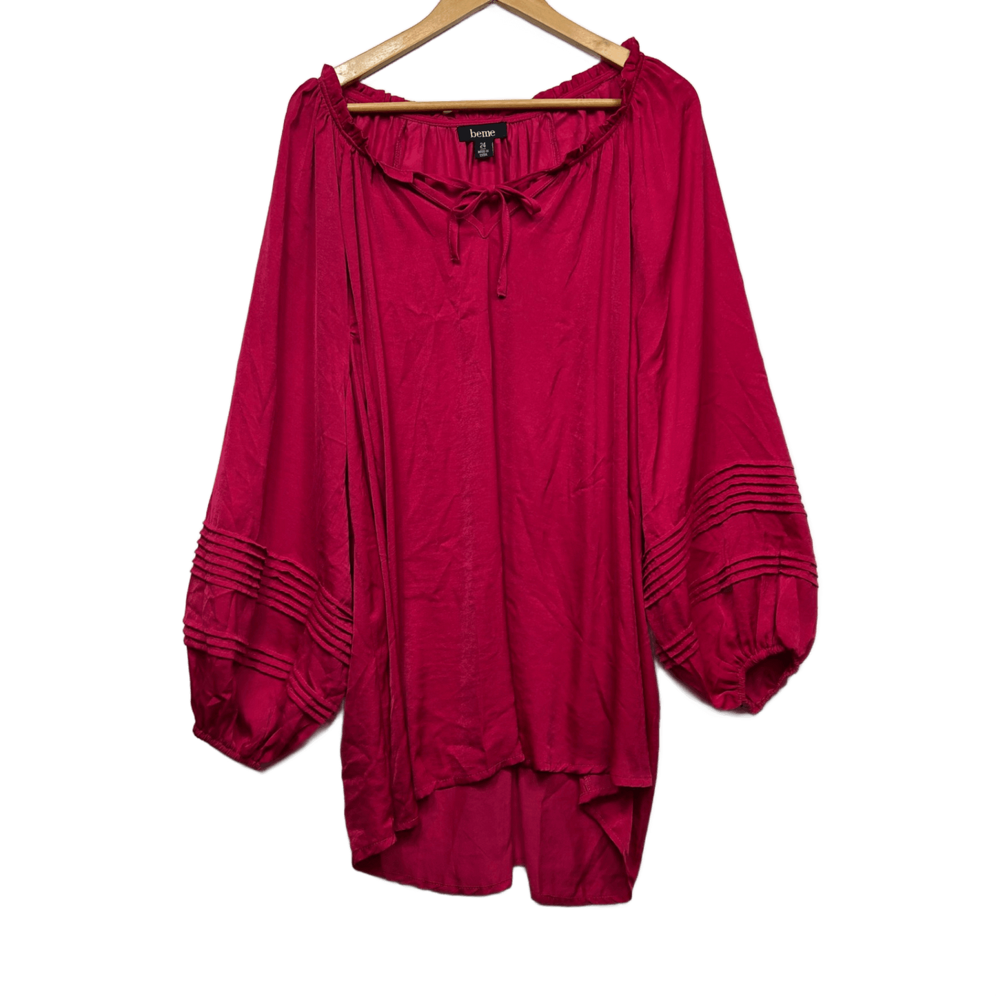 Beme Pink Top Size 24 Billow Long Sleeve Ruffle Neck