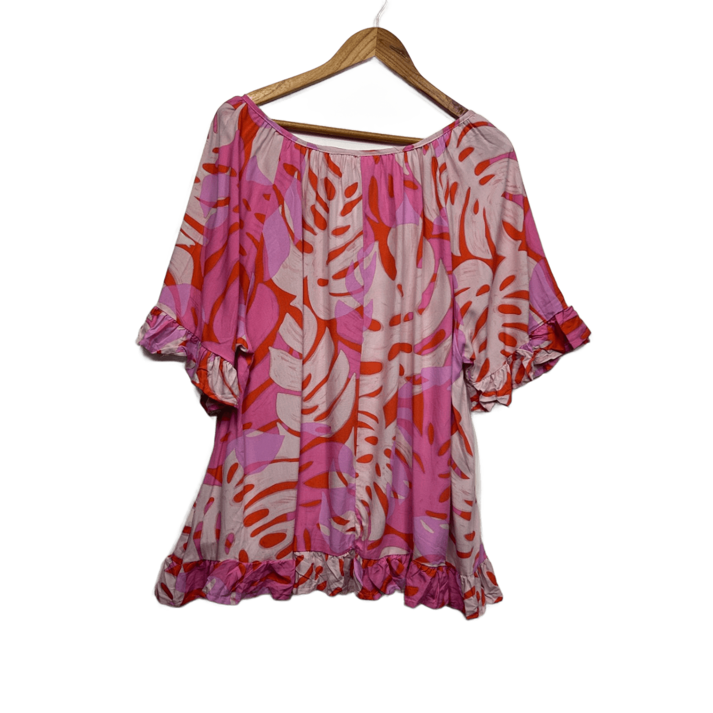 New Millers Pink Red Viscose Short Ruffle Sleeve Top Blouse Size 16
