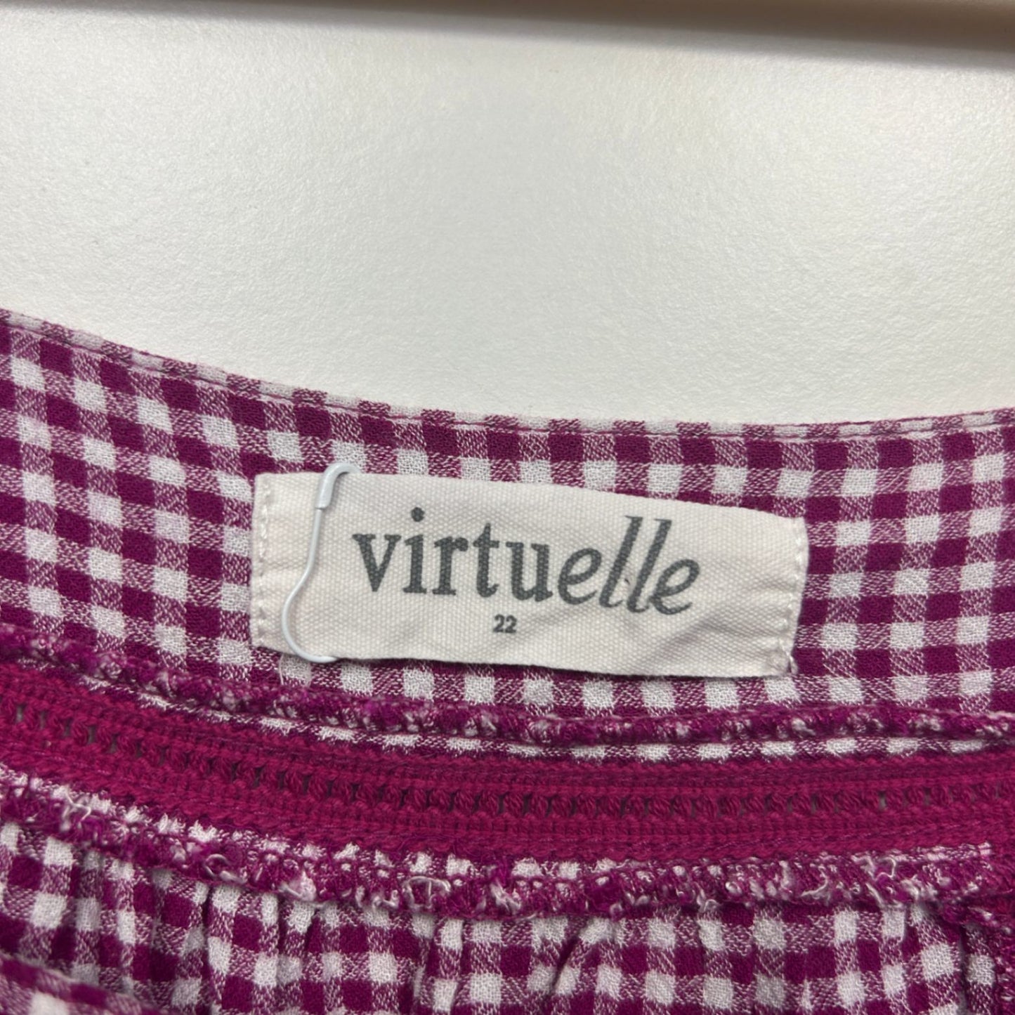 Virtuelle Pink Gingham Check White Viscose Short Sleeve Top Blouse Size 22
