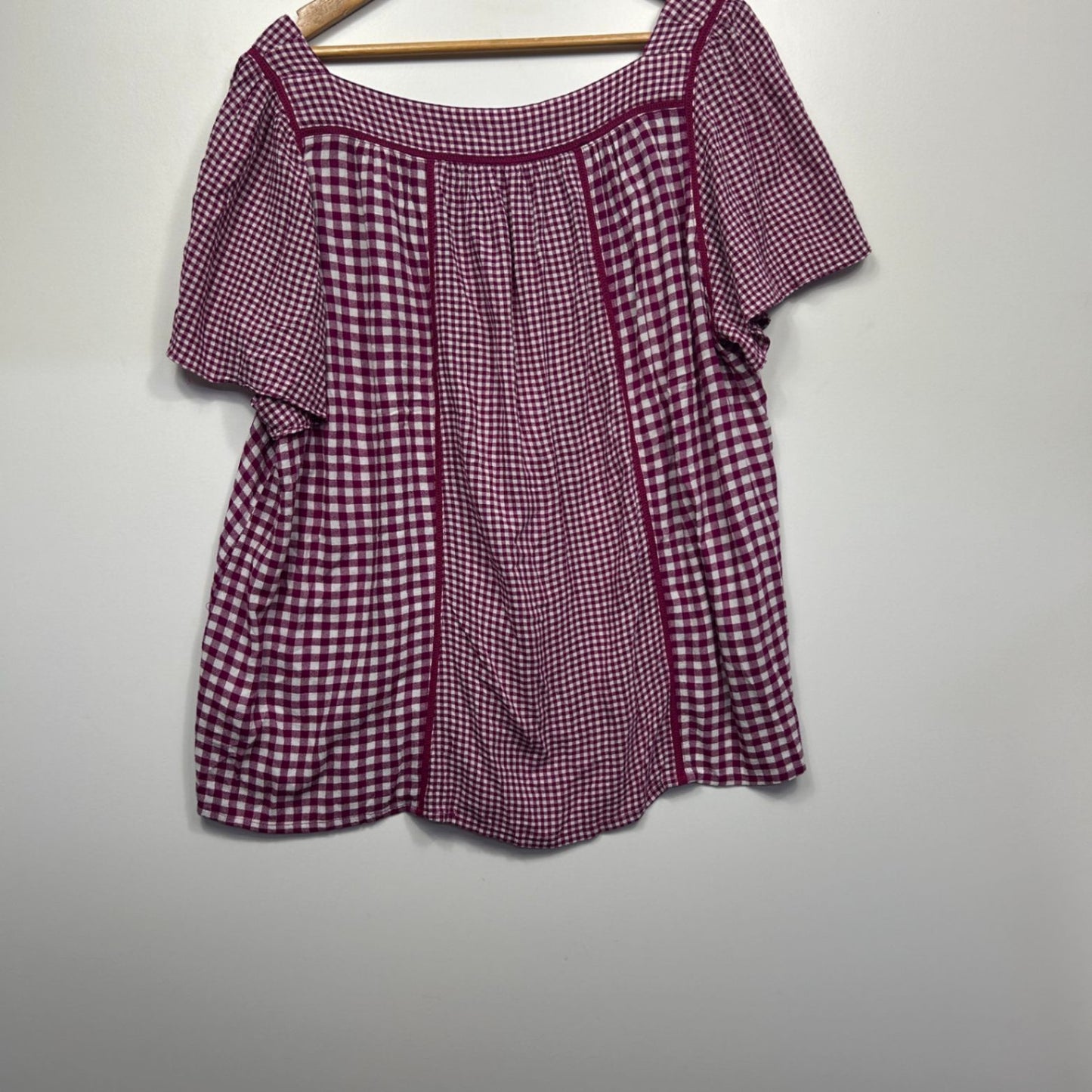 Virtuelle Pink Gingham Check White Viscose Short Sleeve Top Blouse Size 22