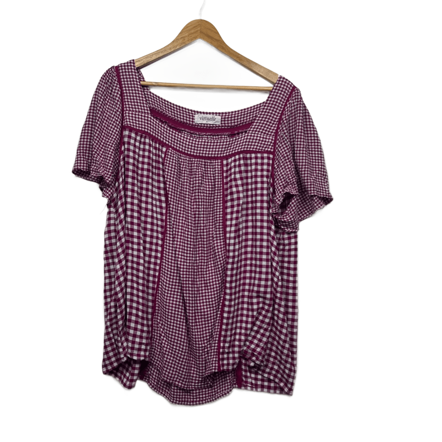 Virtuelle Pink Gingham Check White Viscose Short Sleeve Top Blouse Size 22