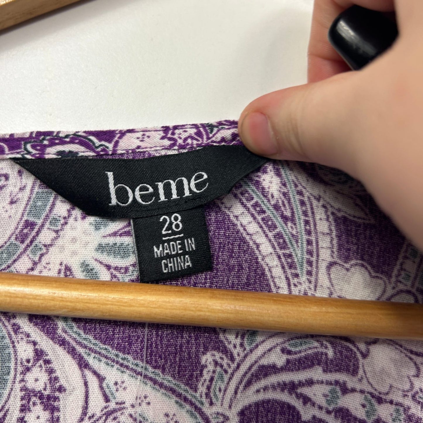 New Beme Purple Viscose Long Sleeve Paisley Print V-Neck Boho Top Blouse Size 28