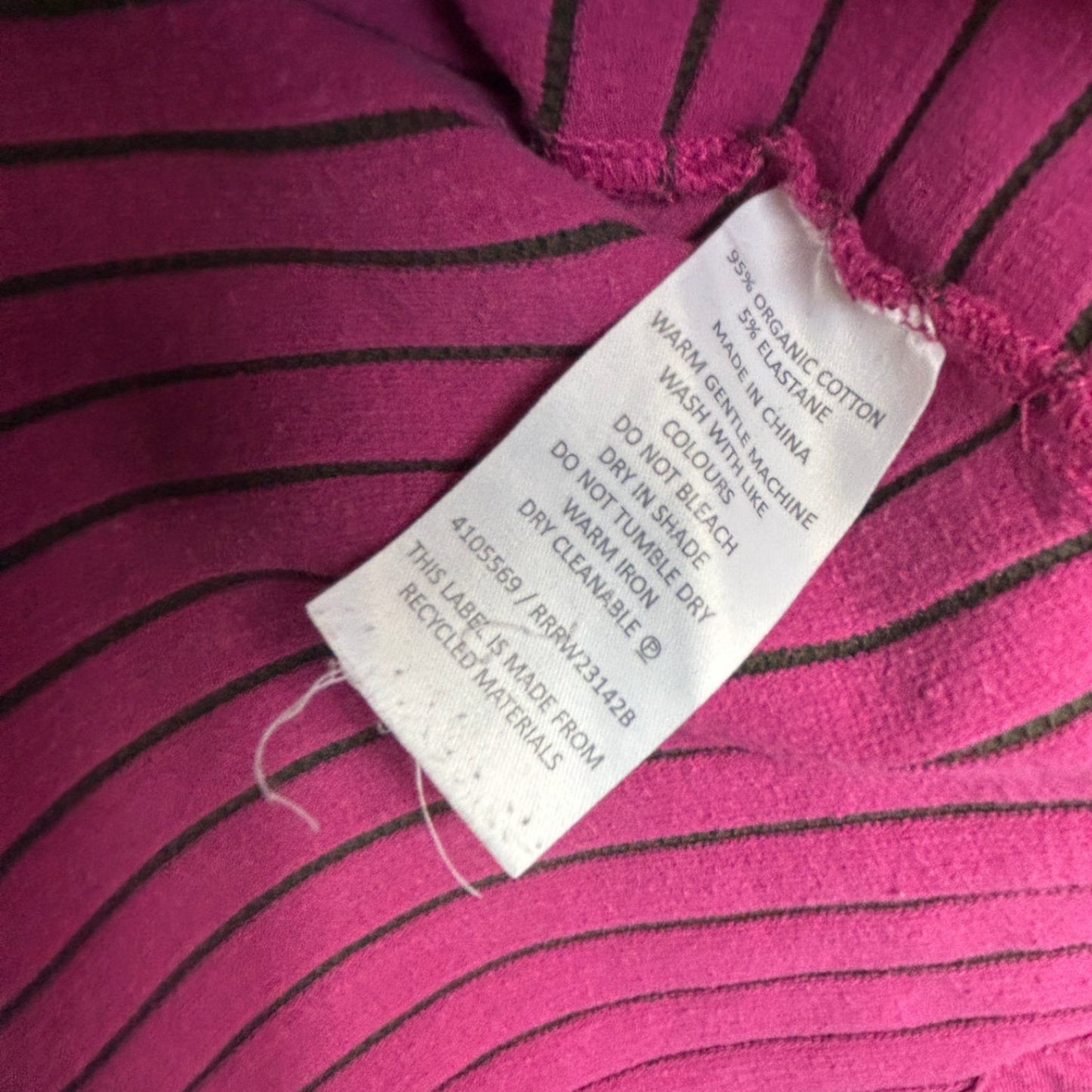 Regatta Top Size 16 Pink Striped Long Sleeve Organic Cotton