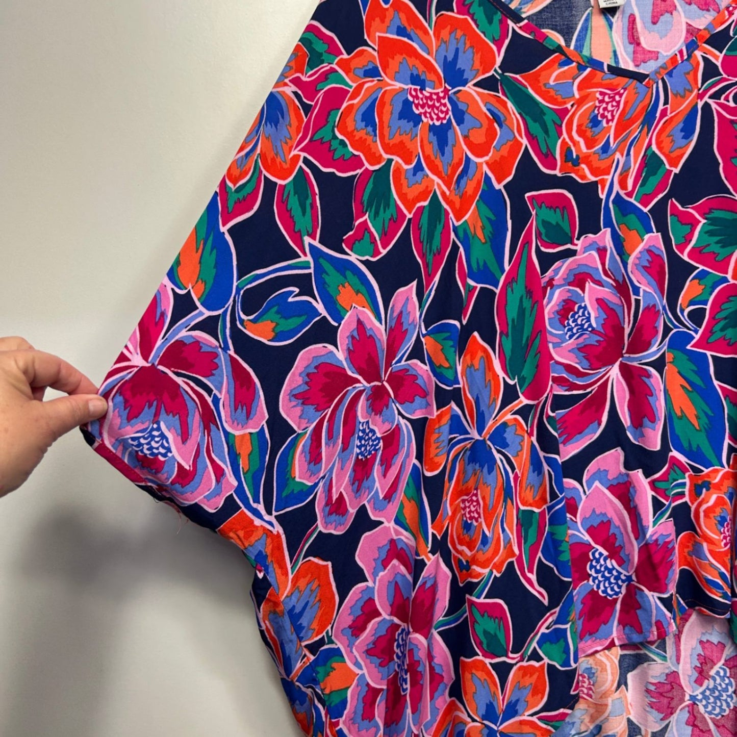 New Rockmans Short Sleeve Kaftan Top Size 18 Multicoloured Floral Boho