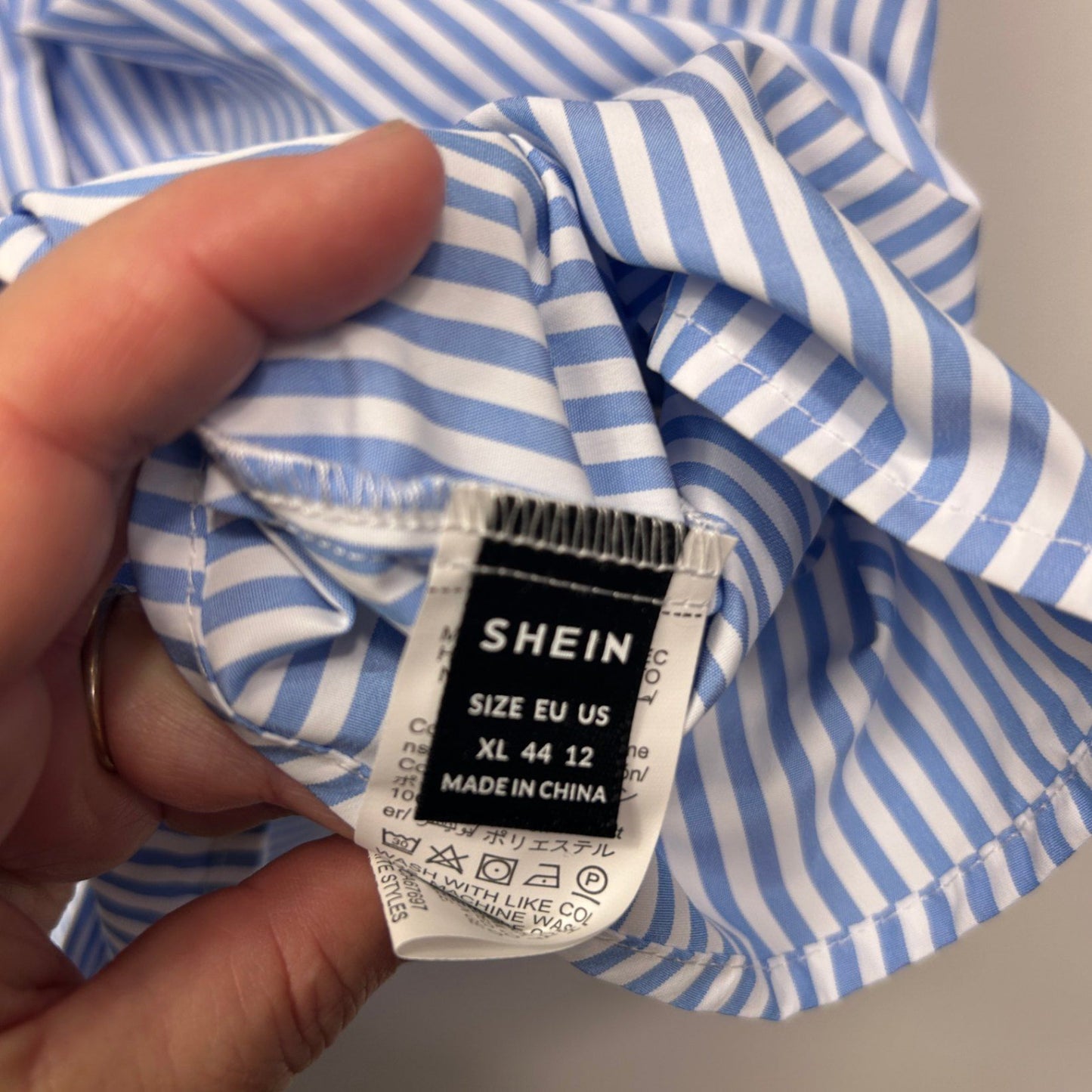 Shein Blue White Striped Short Sleeve Top Shirt XL 16