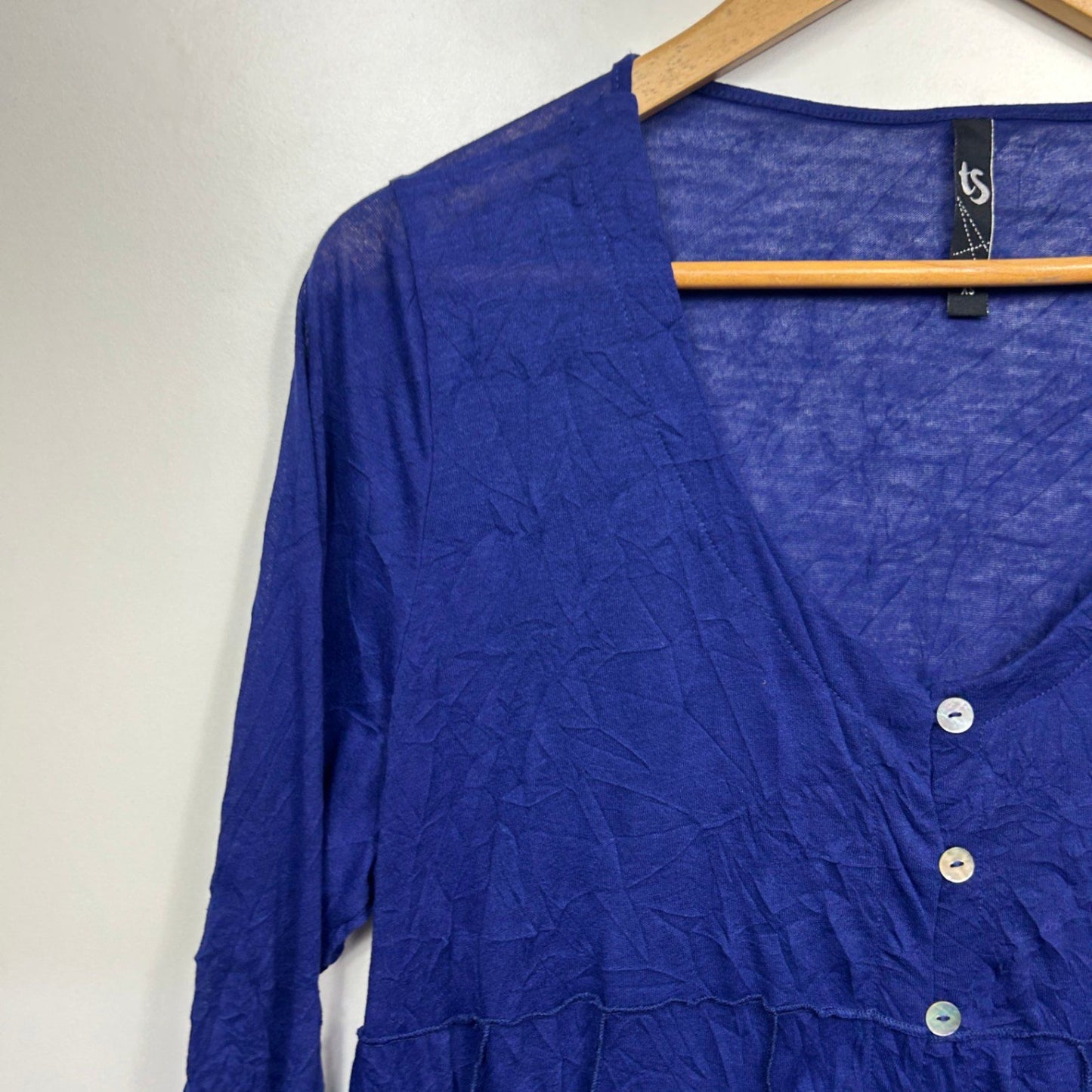 Taking Shape Tunic Top Size 14 Plus XS Purple Blue Pockets Ruched Sleeve