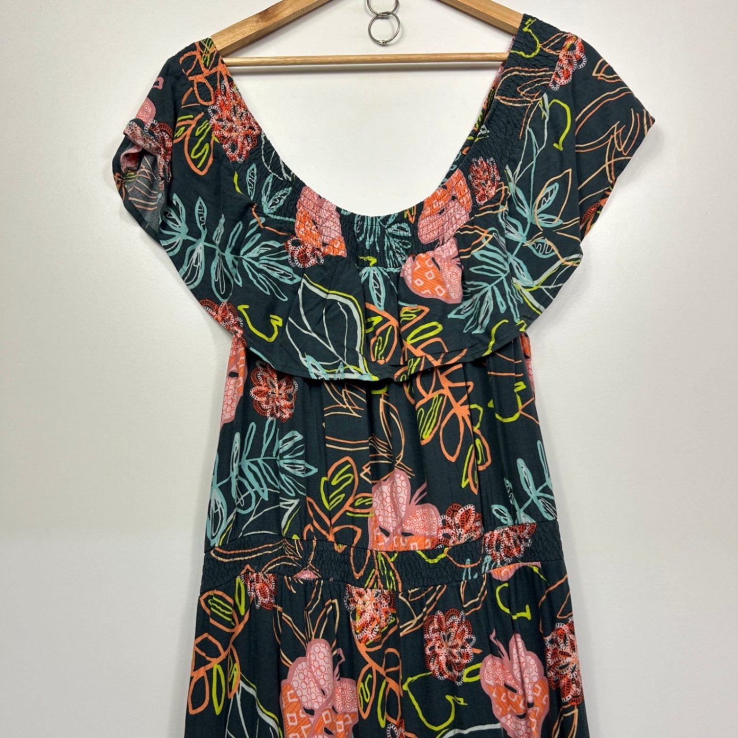 Autograph Jumpsuit Multicolour Floral Print Ruffle Wide Shoulder Size 16