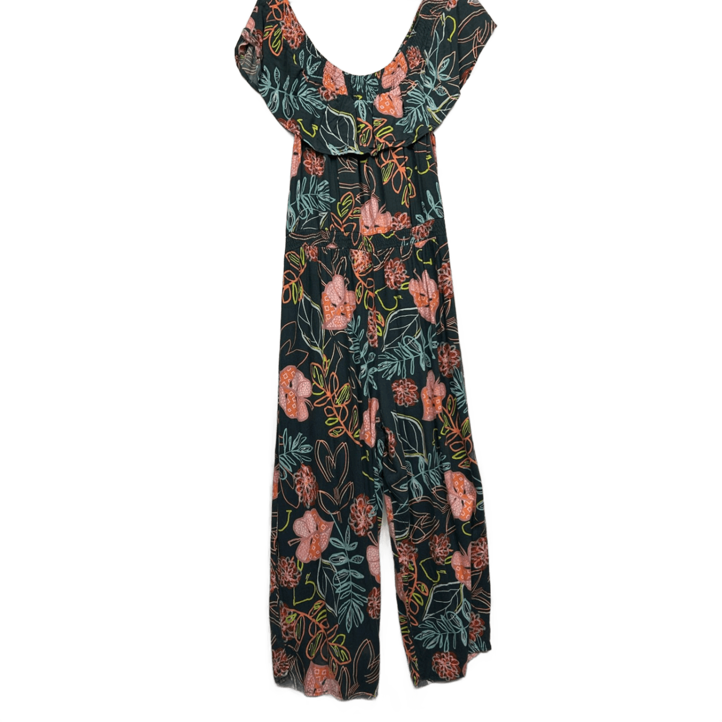 Autograph Jumpsuit Multicolour Floral Print Ruffle Wide Shoulder Size 16