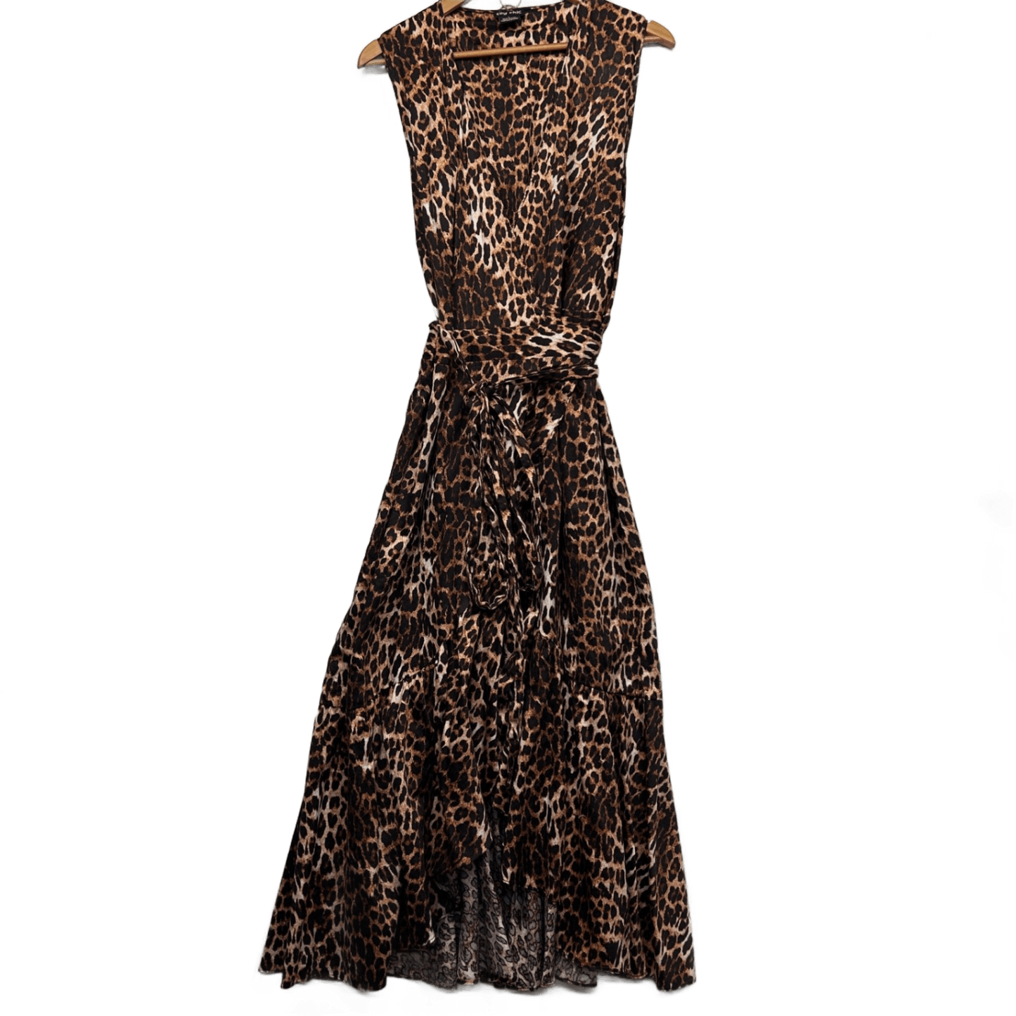 City Chic Wrap Dress Size 20 Large Plus Sleeveless Brown Animal Print
