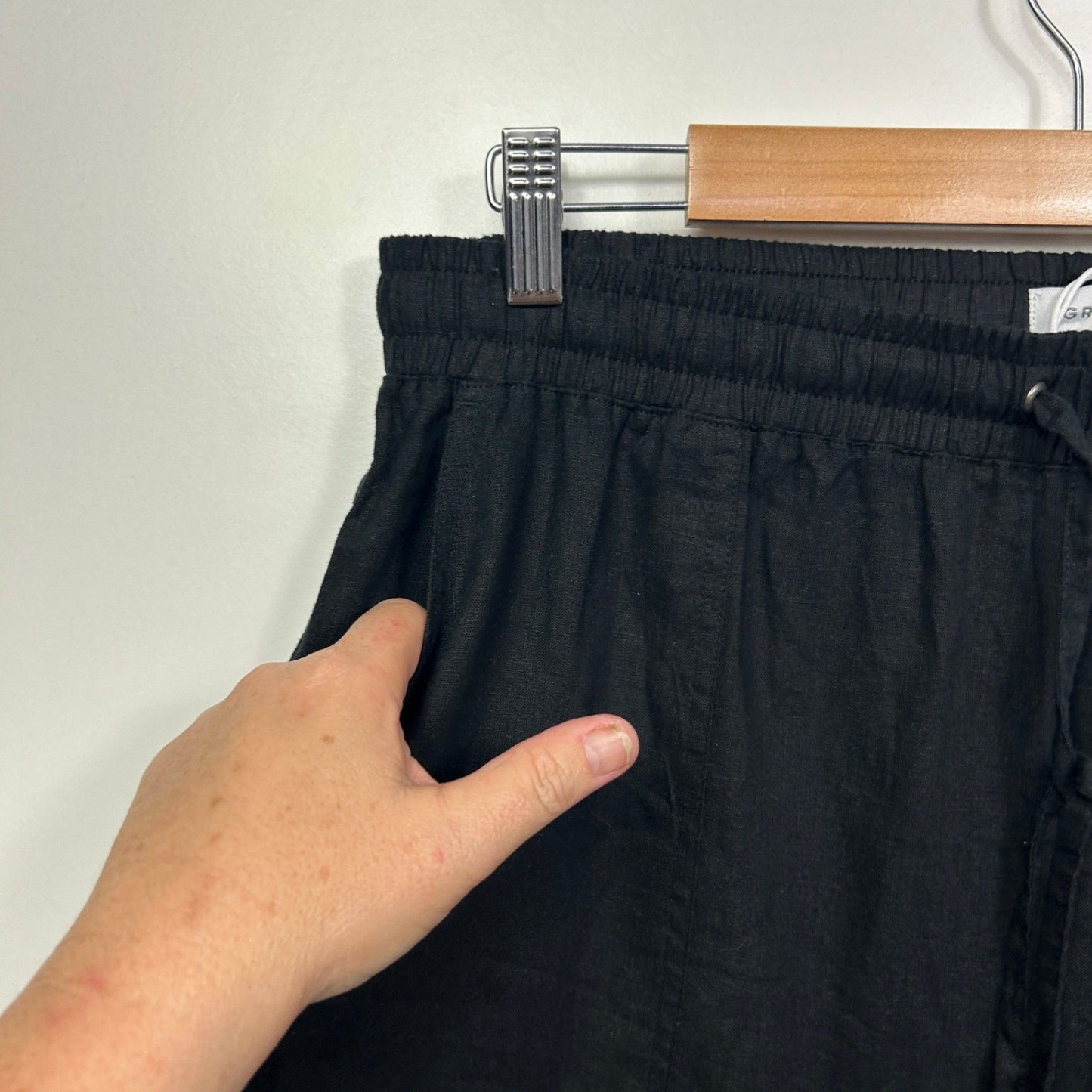 New Suzanne Grae Relaxed Fit Linen Blend Black Pants Size 14 Pockets