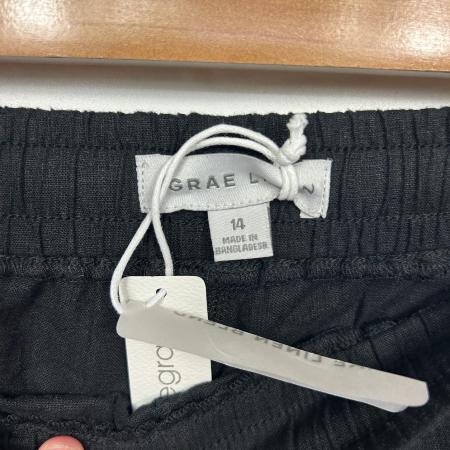 New Suzanne Grae Relaxed Fit Linen Blend Black Pants Size 14 Pockets
