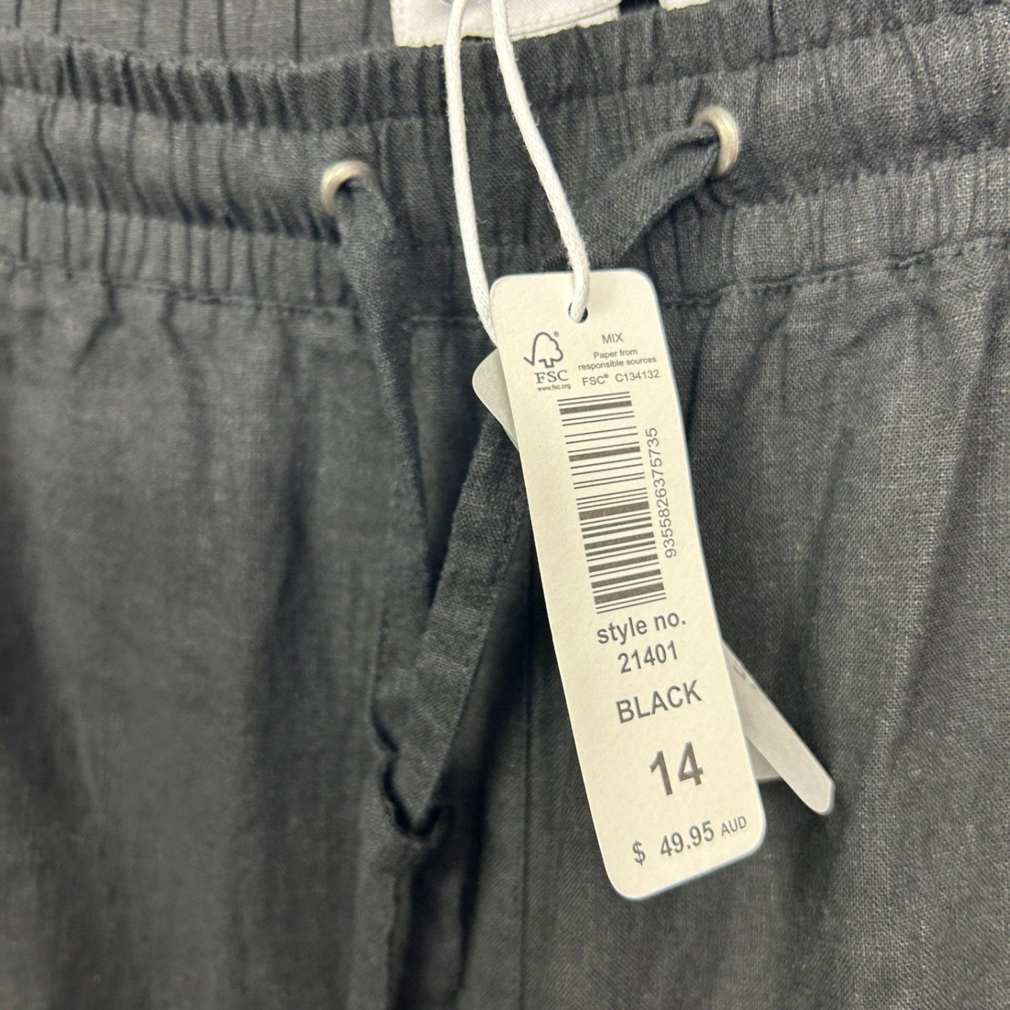 New Suzanne Grae Relaxed Fit Linen Blend Black Pants Size 14 Pockets