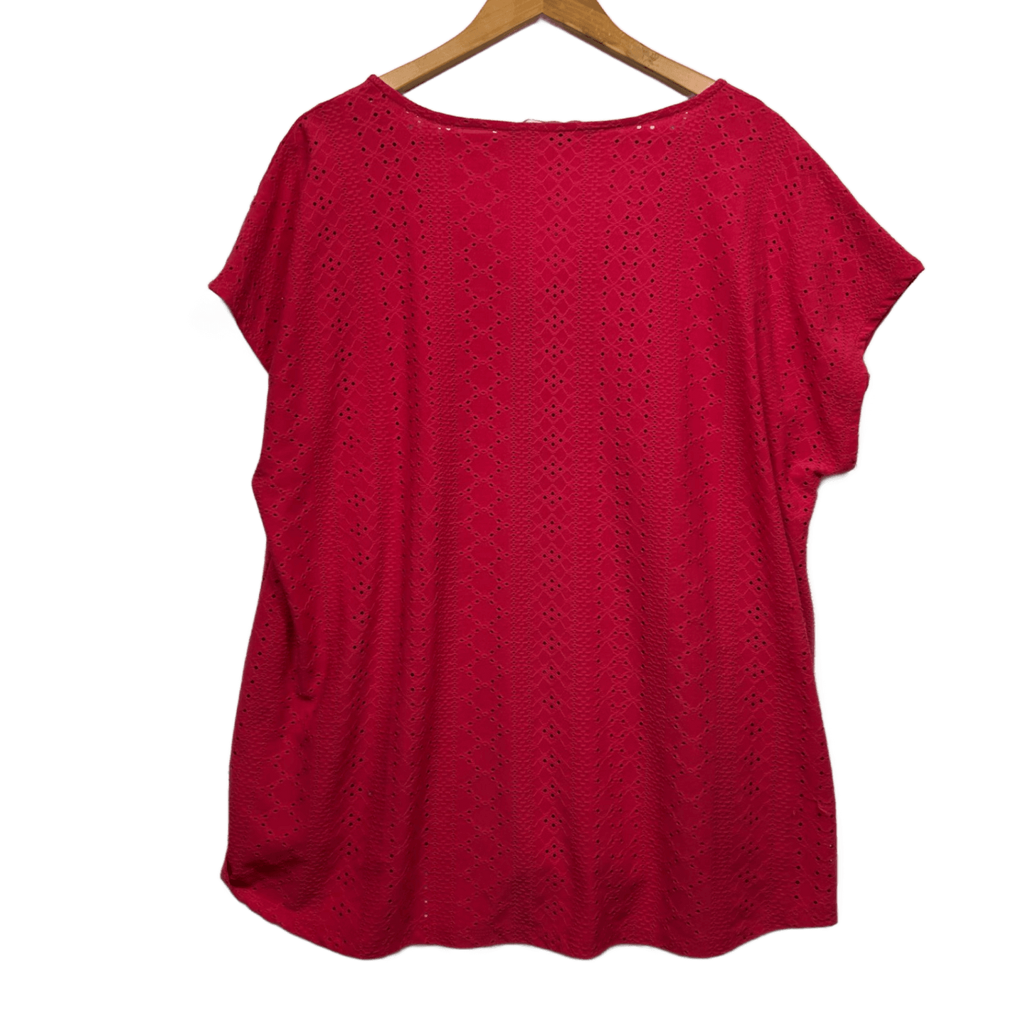 Katies Top Size 18 Red Short Sleeve Embroidered V Neck