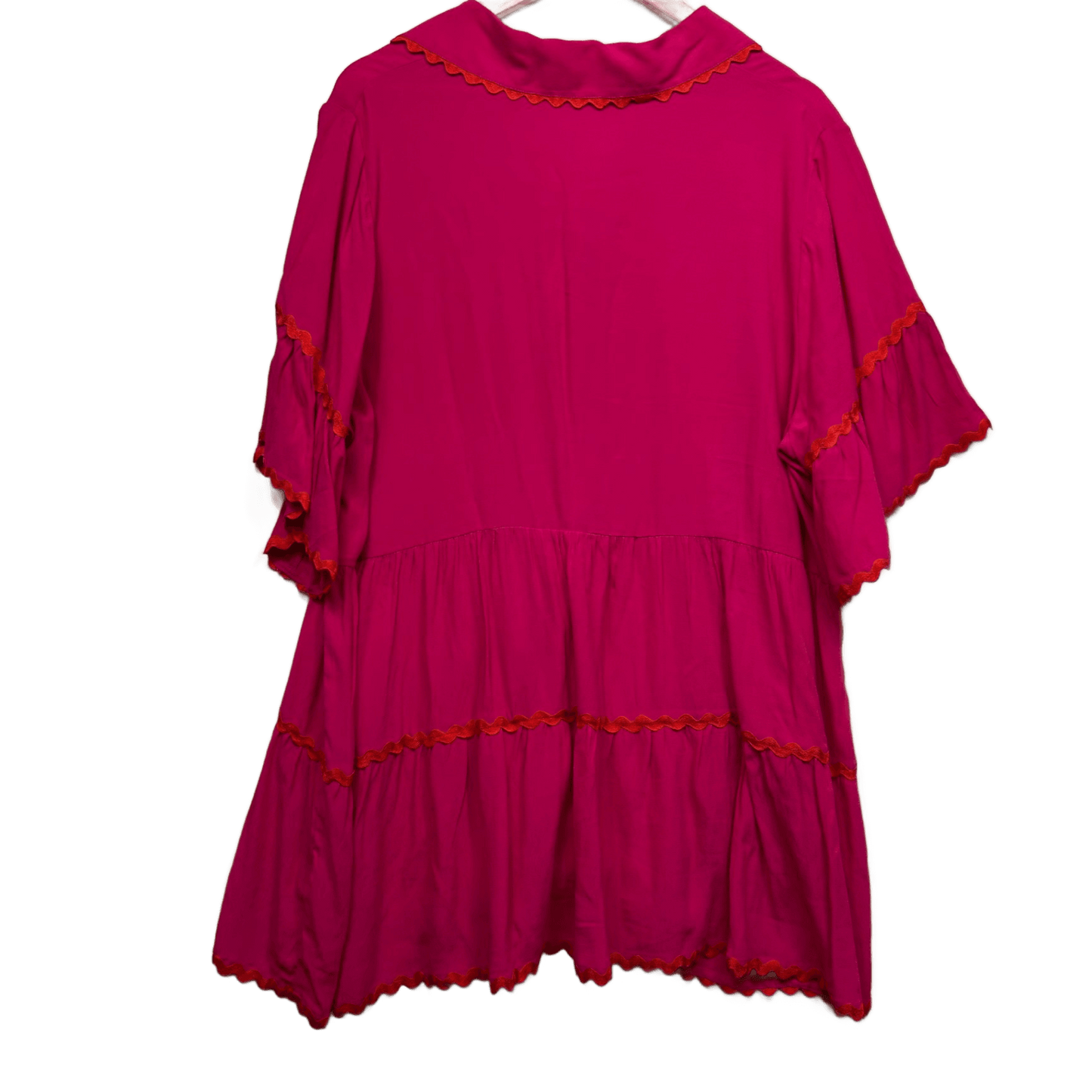 Virtuelle Pink Viscose Short Sleeve Collared Tiered Tunic Top Size 16