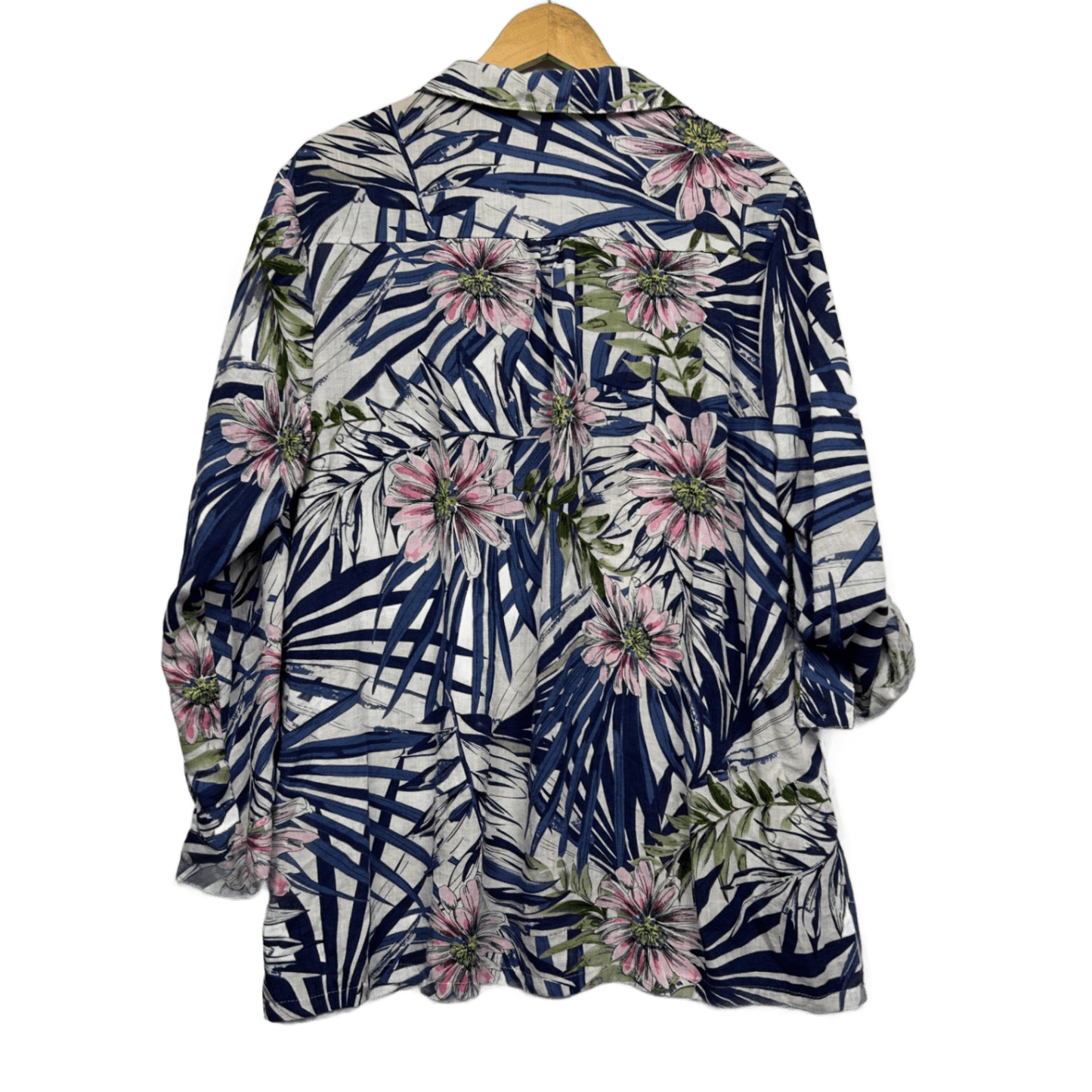 Gordon Smith Linen Blend Button Up Top Blouse Size 16 Roll Tab Sleeve