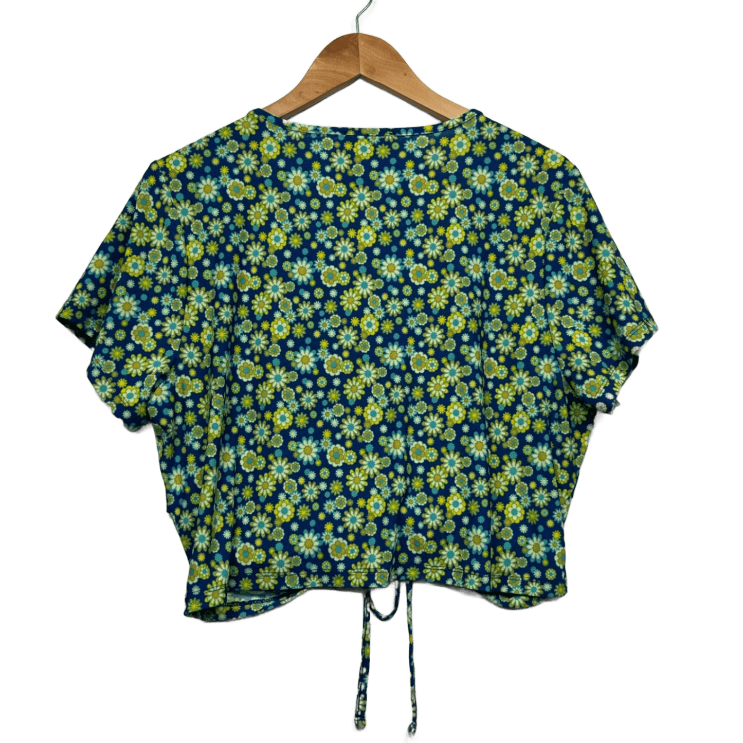 Wednesdays Girl Green Floral V Neck Crop Ruched Cut Out Top Size 20