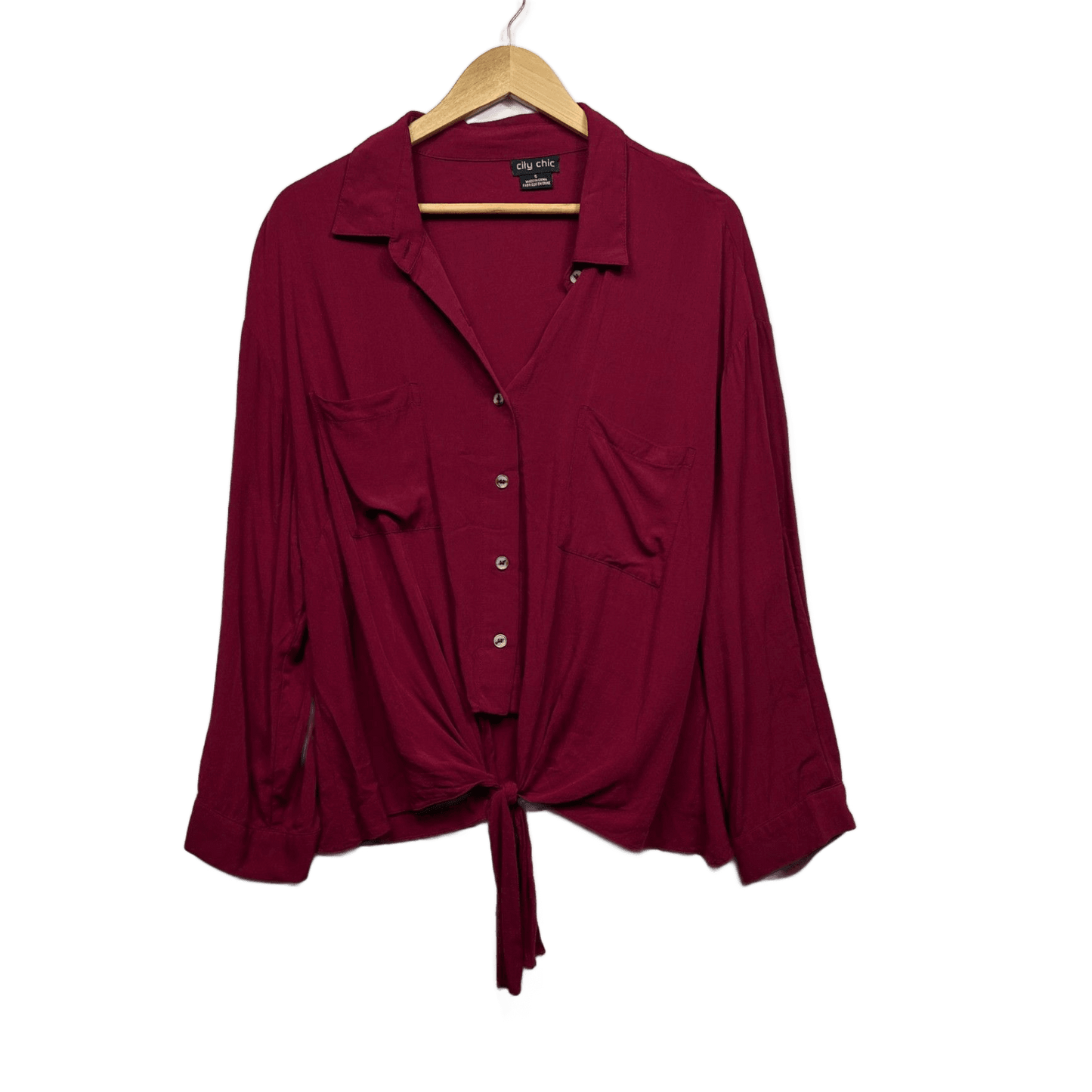 City Chic Red Viscose Long Sleeve Button Up Collared Top Blouse Size 16