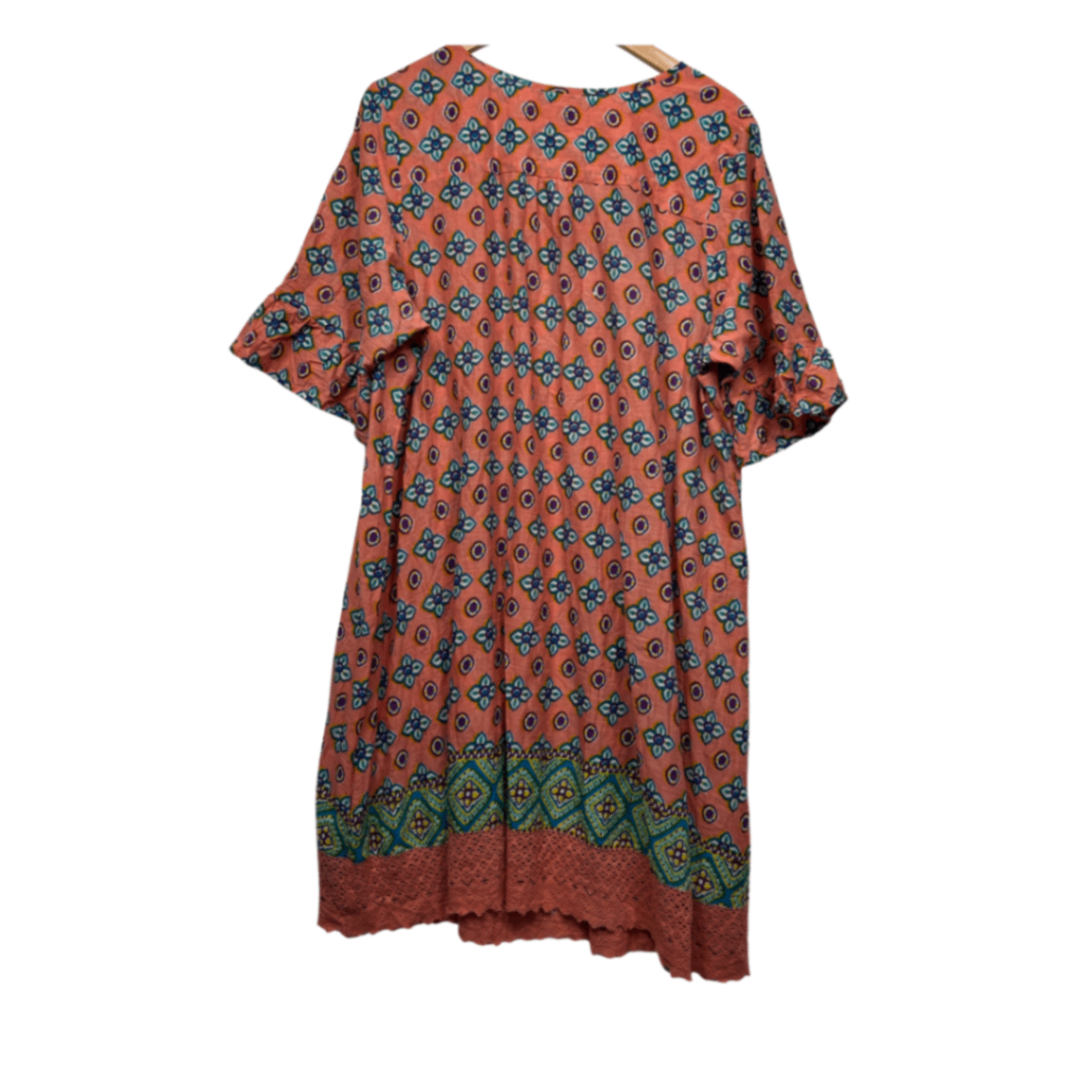 One Summer Boho Dress Size 18 Multicoloured Short Sleeve 100% Cotton
