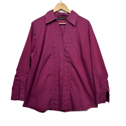 Maggie T Pink Long Sleeve Up Blouse Top Size 16 Cotton Blend