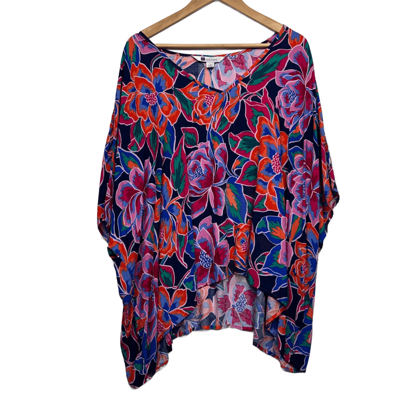 New Rockmans Short Sleeve Kaftan Top Size 18 Multicoloured Floral Boho